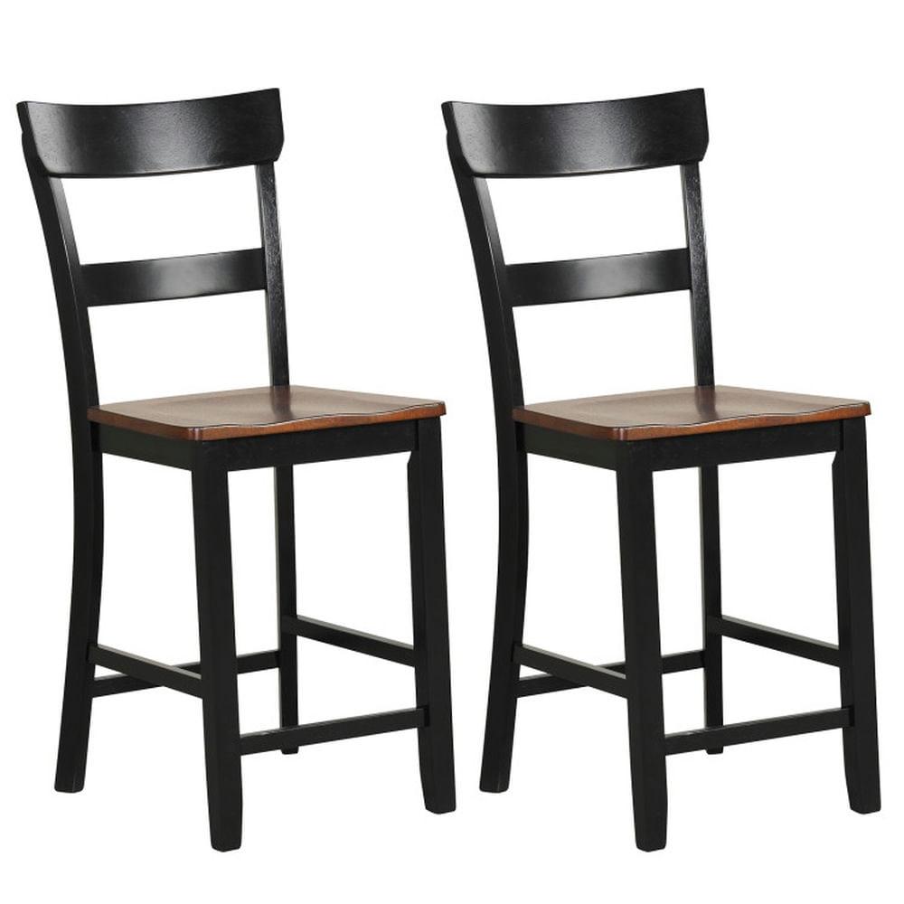 Spaco Farmhouse Dining Bar Stool Set of 2 with Solid Rubber Wood Frame-Black, Lounge Chair, Dining Room Chair for Kitchen, Dining, Bedroom, Living