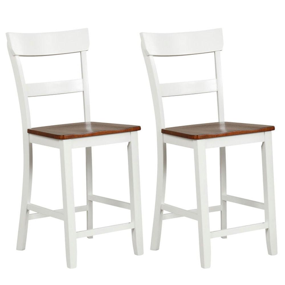 Topcobe Farmhouse Dining Bar Stool Set of 2 with Solid Rubber Wood Frame, Kitchen Chairs for Dining Room Living Room, White