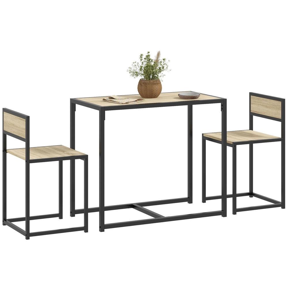 Barara King Dining Table Set,3-Piece Dining Set for 2, Industrial Rectangular Table and 2 Chairs, Oak