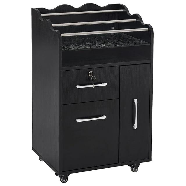 BarberPub Salon Trolley Makeup Organizer with Drawer and Cabinet