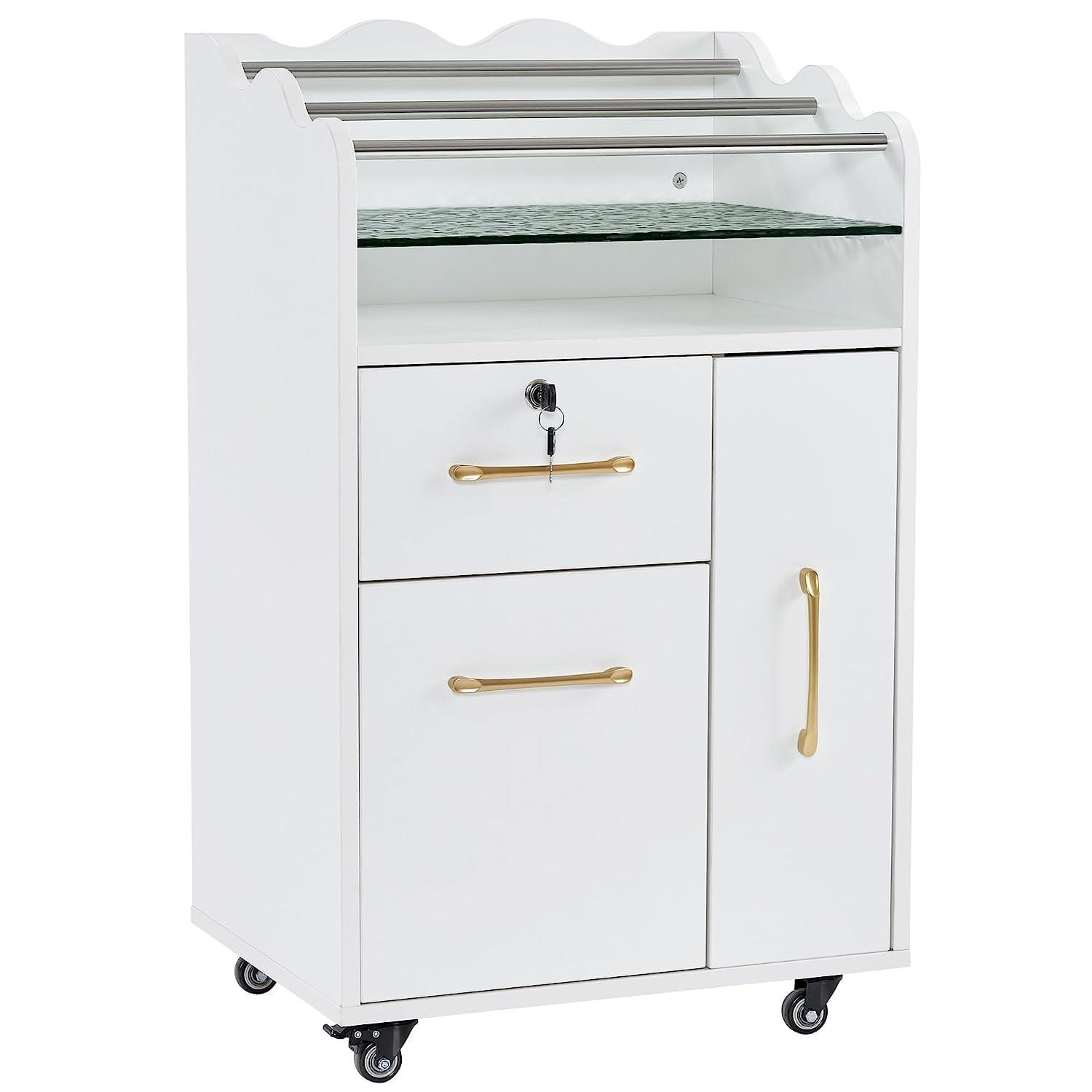 BarberPub Salon Trolley Makeup Organizer with Drawer and Cabinet