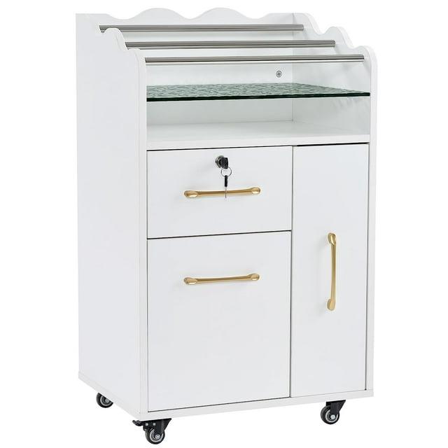 BarberPub Salon Trolley Makeup Organizer with Drawer and Cabinet