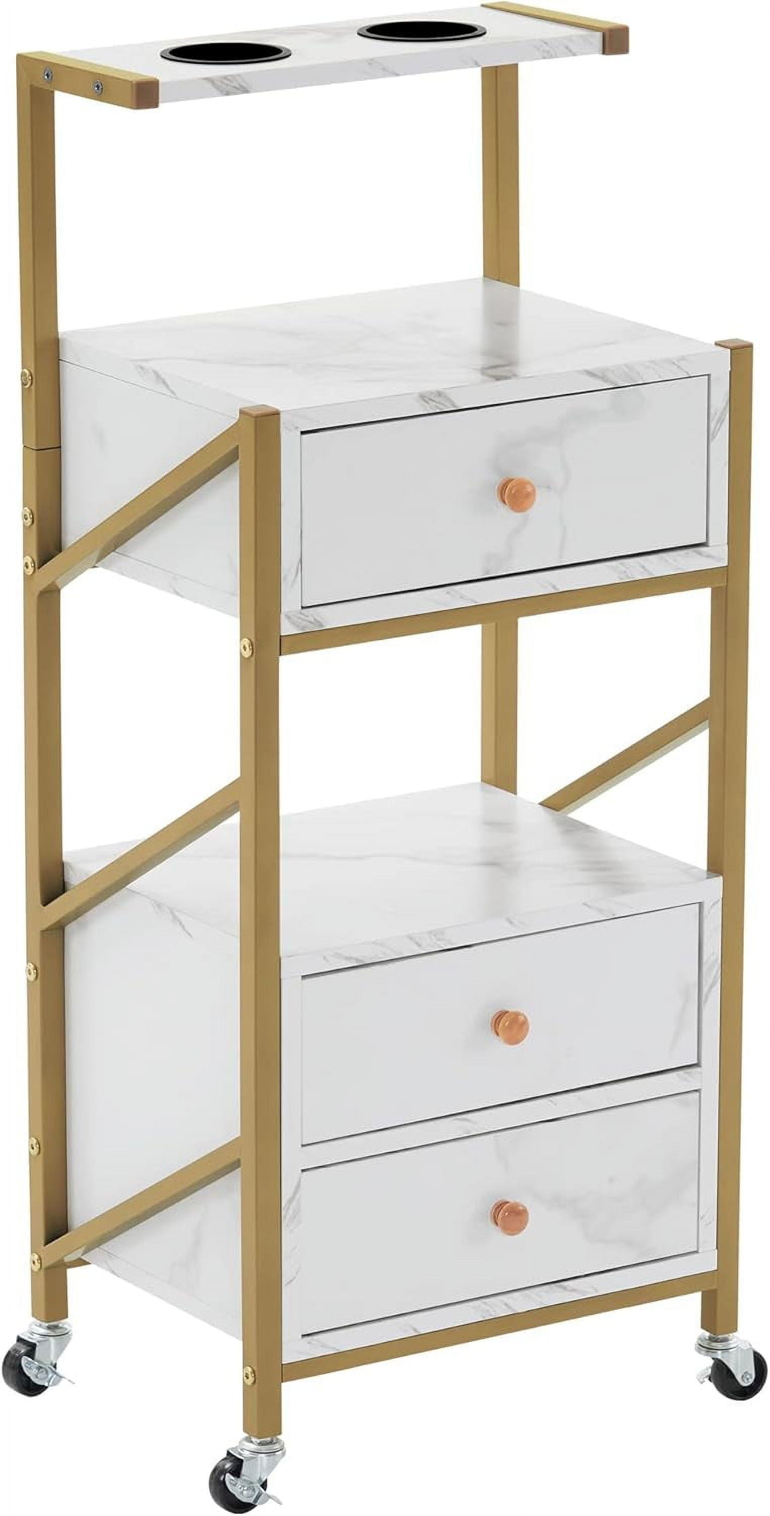 BarberPub Utility Cart with Drawers,  Tool Holders and Shelves, Salon Trolley with Locking Wheels