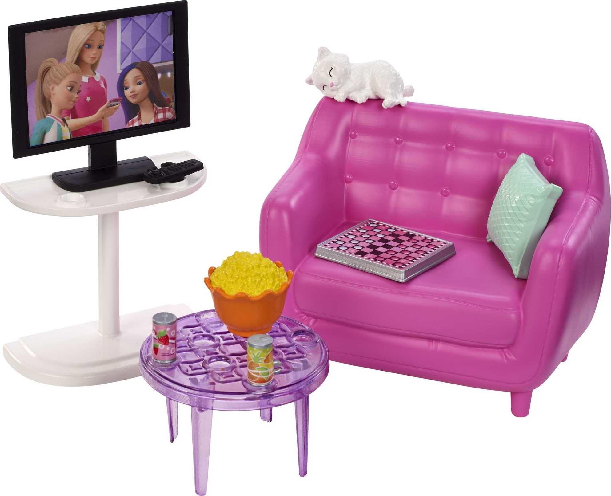 Barbie Pink Living Room Furniture Playset with Accessories