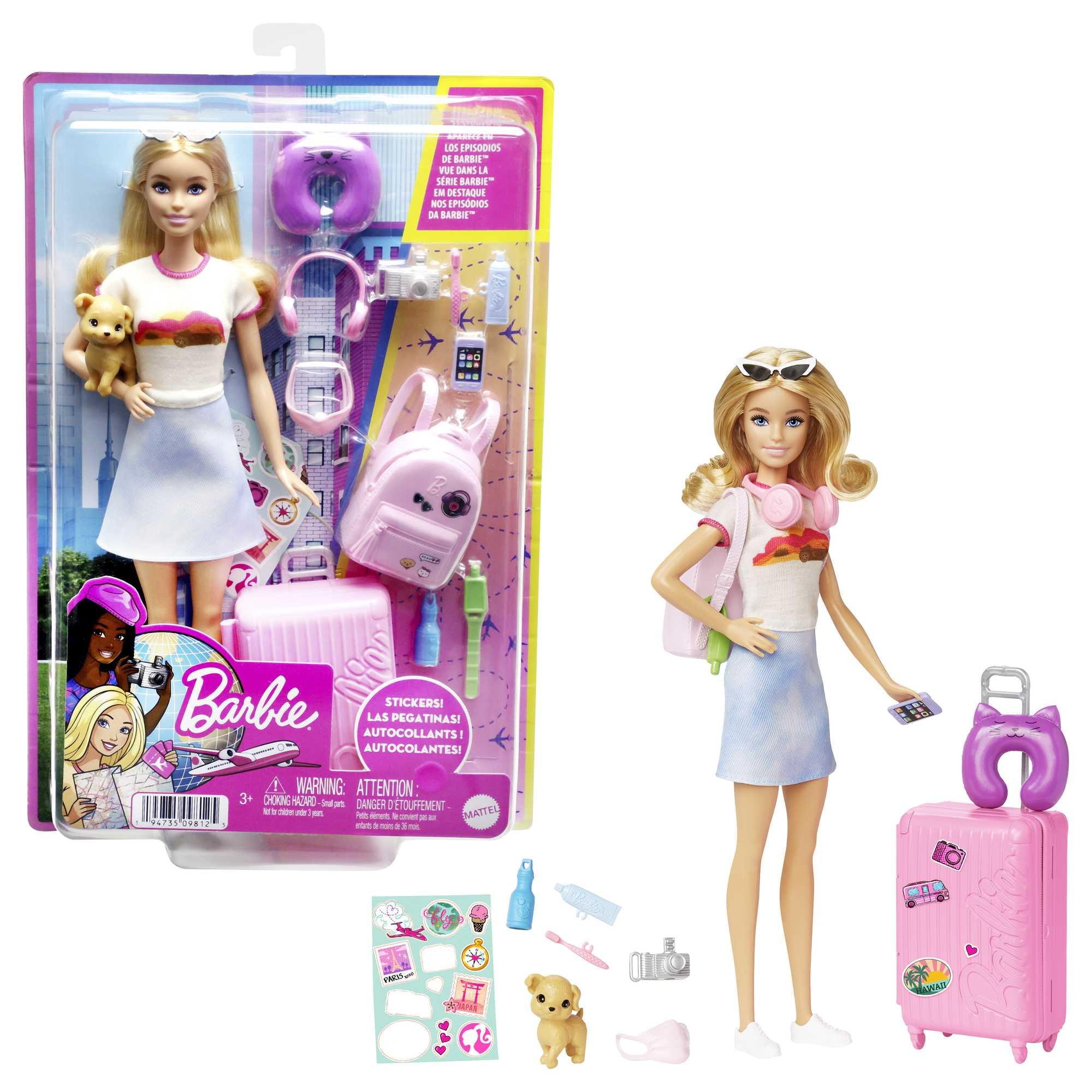 Barbie Travel Doll with Puppy and Accessories Set