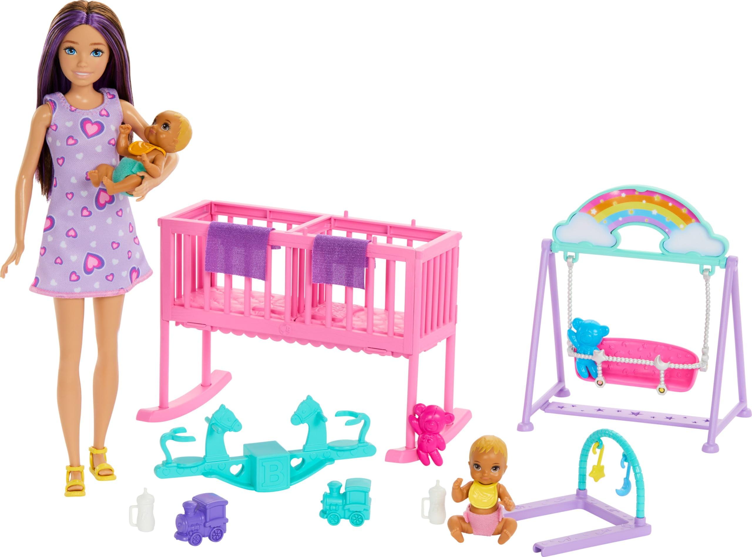 Barbie Skipper Babysitter Doll with Twin Nursery Playset & Accessories Set 17pc