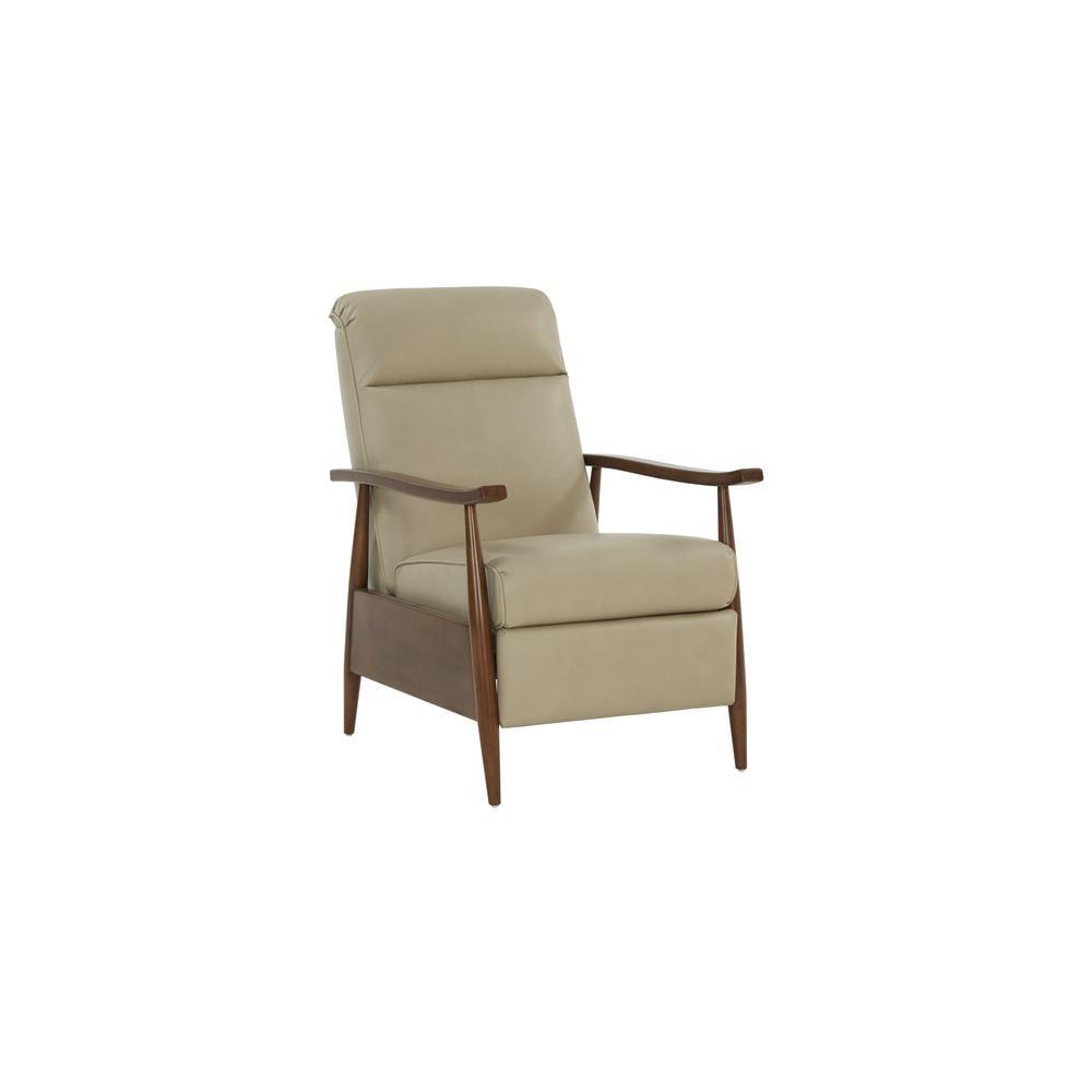 Cream Leather and Wood Contemporary Recliner