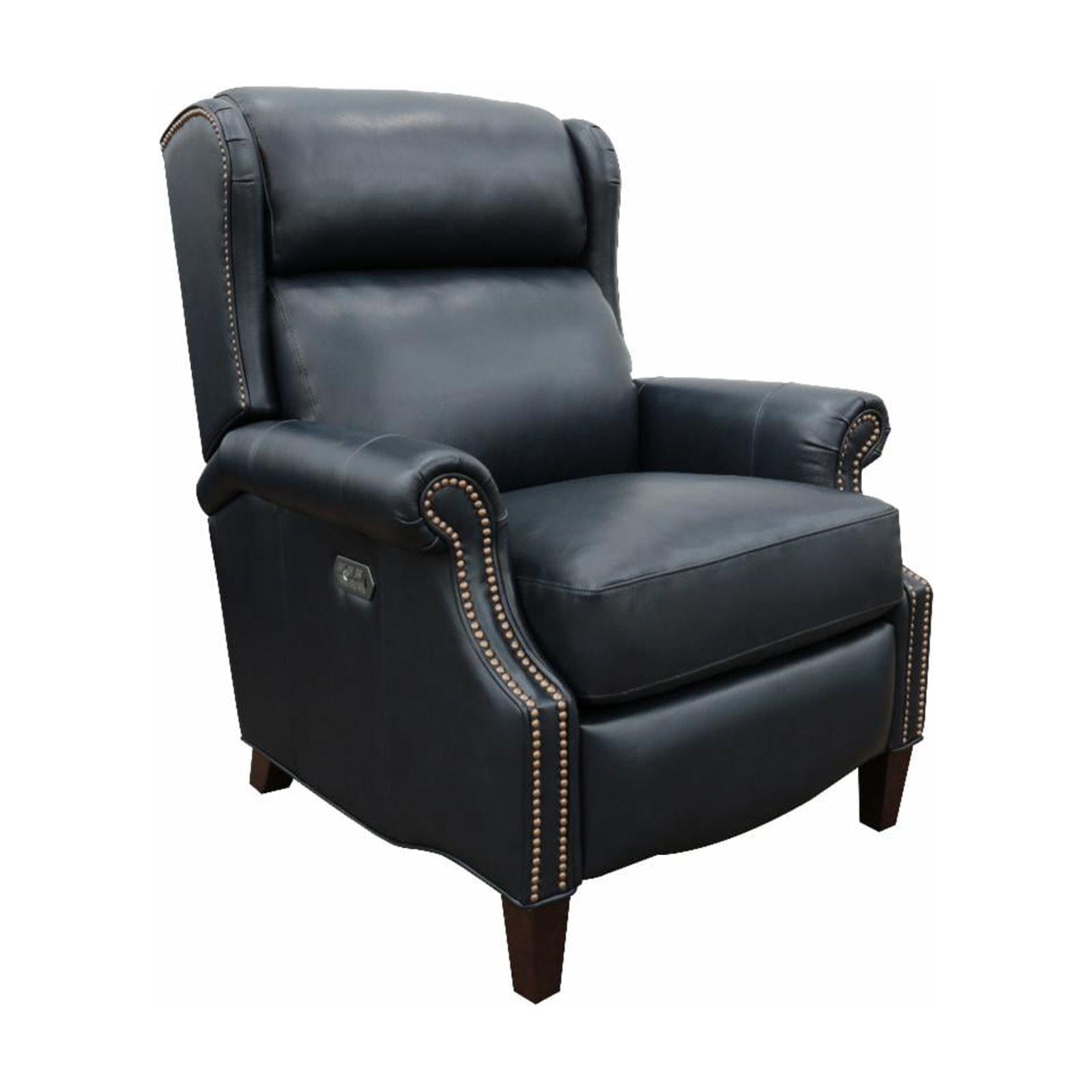 Shoreham Blue Leather Recliner with Mahogany Wood Legs