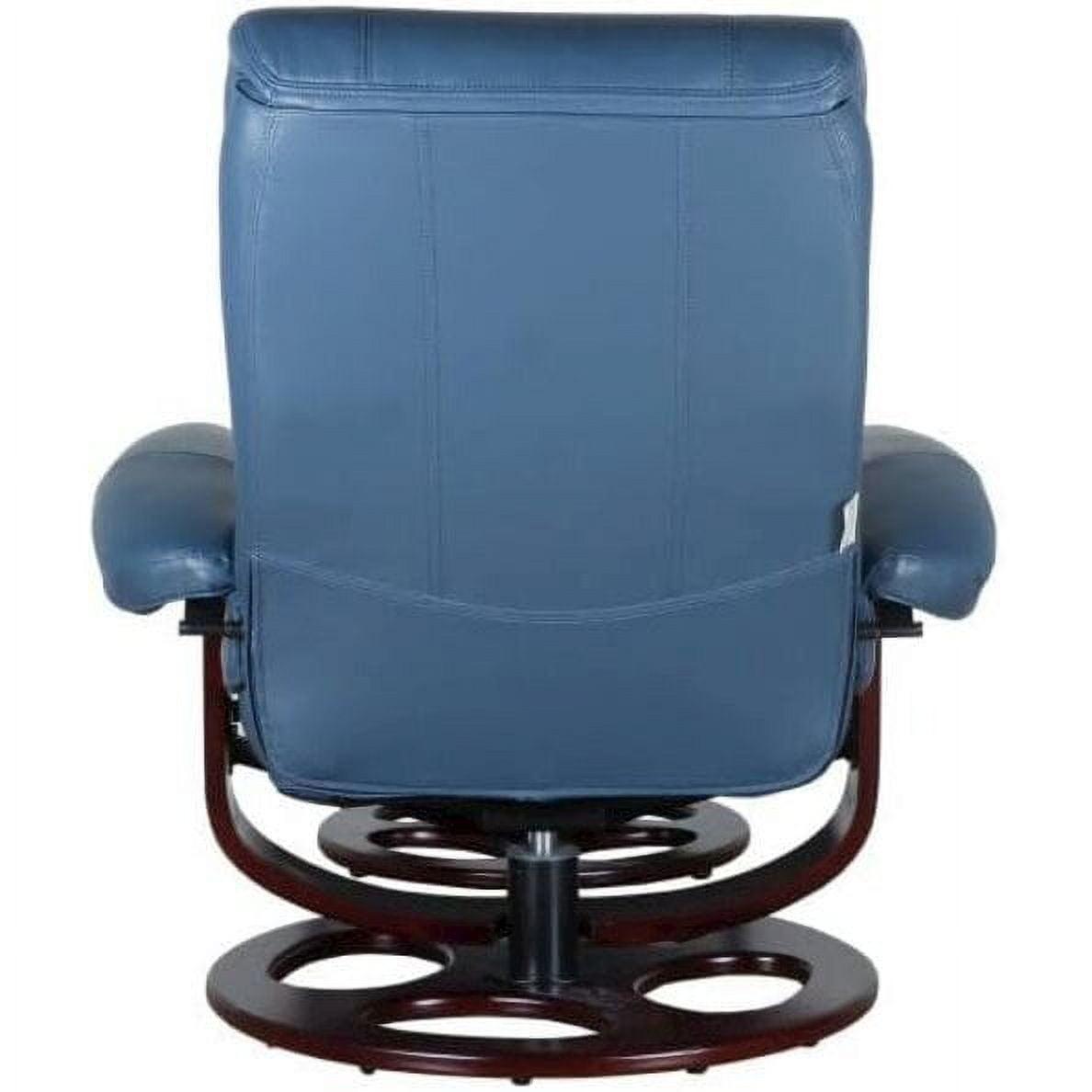 Roman Blue Leather Swivel Recliner with Ottoman
