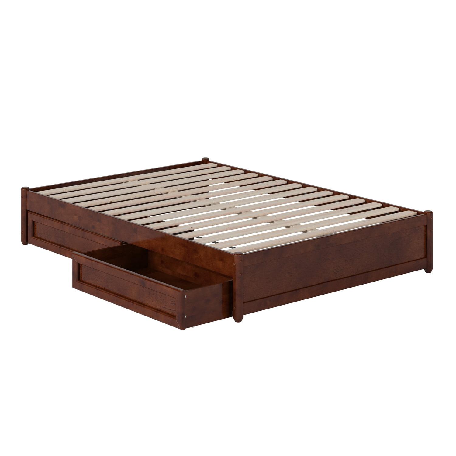 Barcelona Walnut Full Wood Panel Platform Bed with Storage Drawers