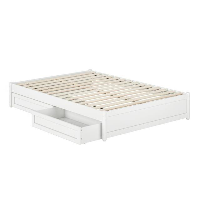 Barcelona Full Solid Wood Panel Platform Bed with Storage Drawers in White