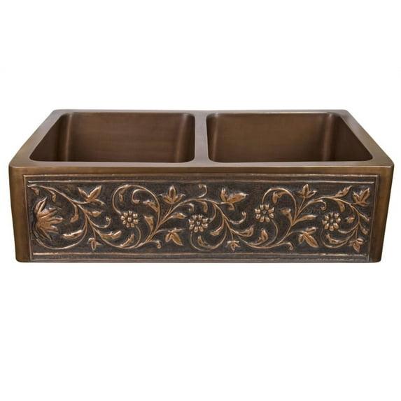 Cilantro 36'' L Farmhouse / Apron Double Bowl Copper Kitchen Sink