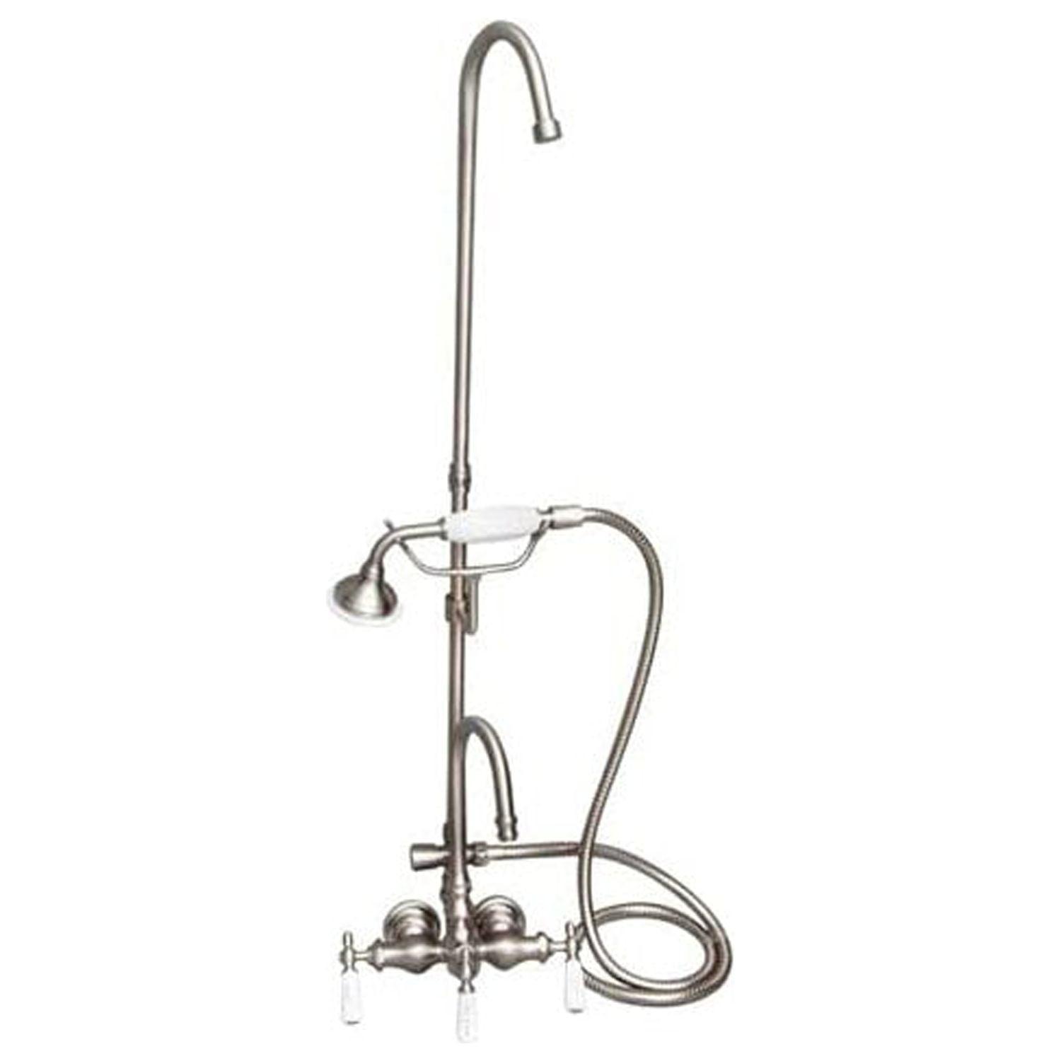 Barclay 3 Handle Bathroom Clawfoot Tub Faucet with Diverter 4023-PL-BN