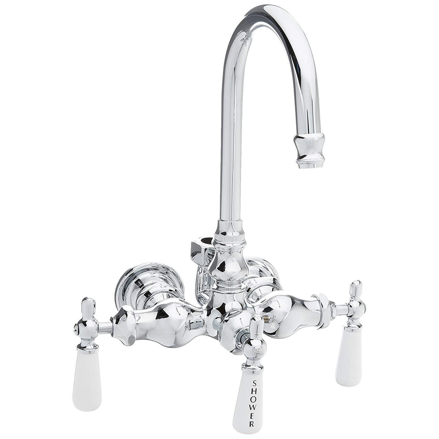 3 Handle Bathroom Clawfoot Tub Faucet with Diverter