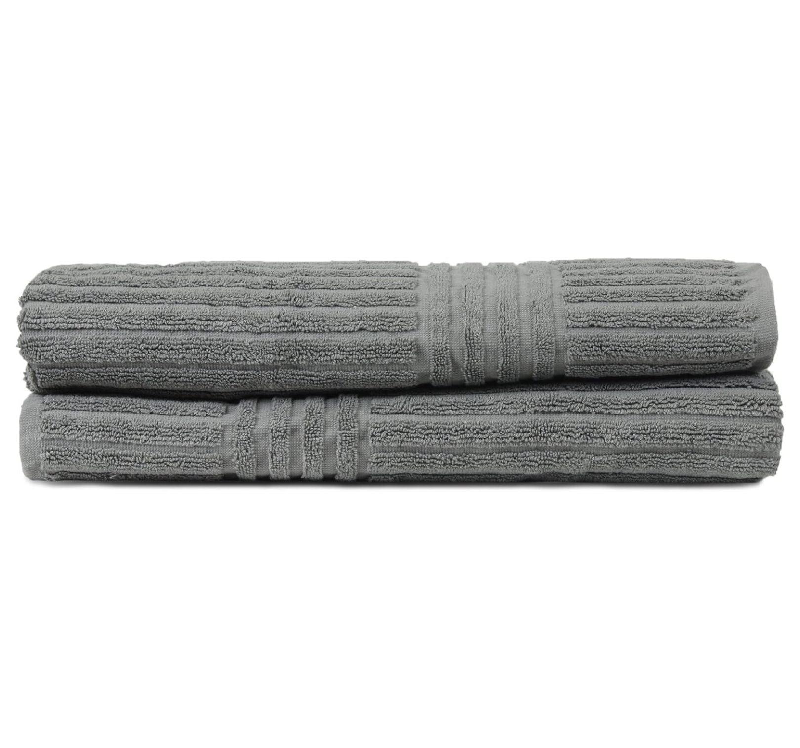 Bare Cotton Luxury Hotel & Spa Towel 100% Pure Turkish Cotton Ribbed Channel Pattern - Bath Towel - Gray - Set of 2