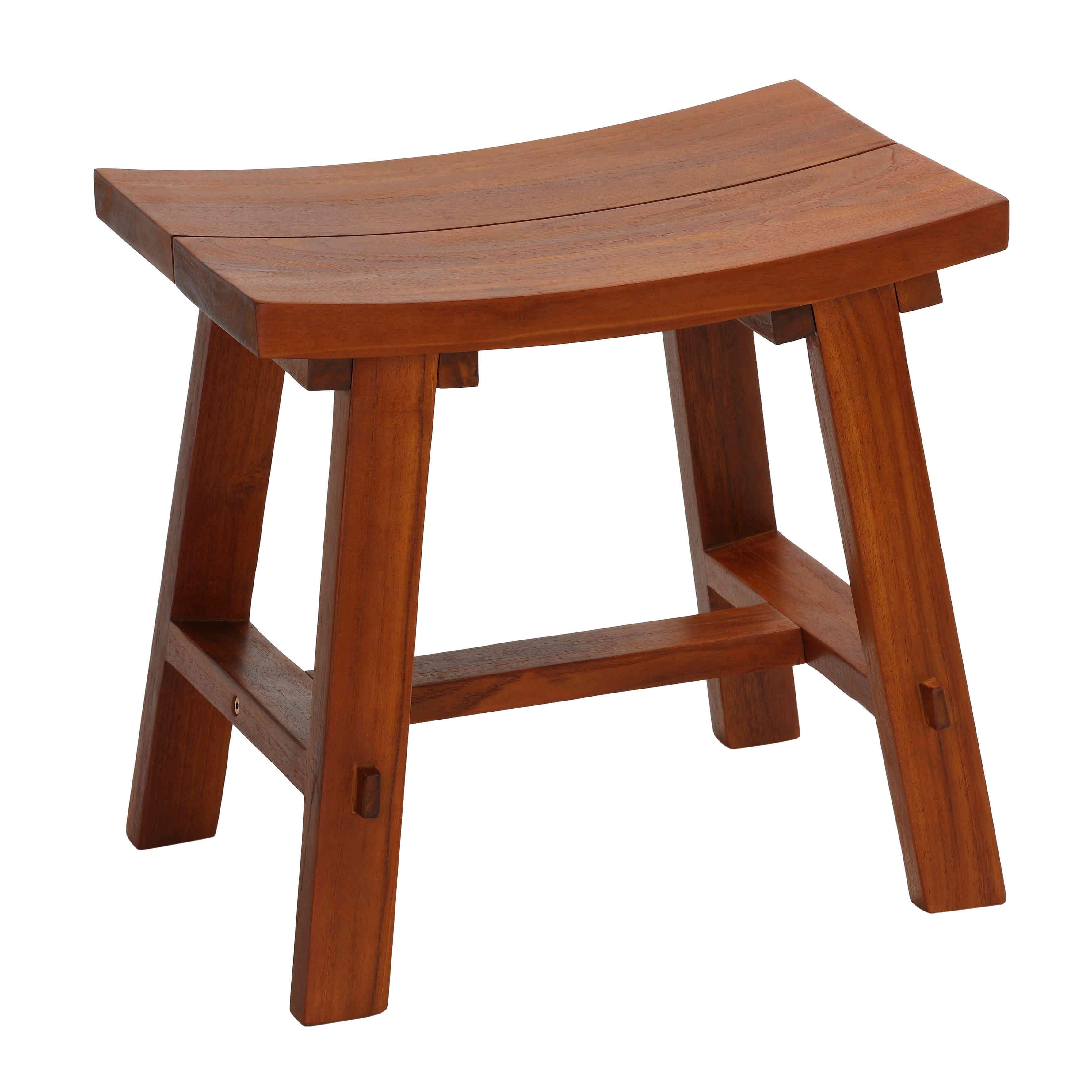 Teak Curved Saddle Seat Accent Stool, 17" Height