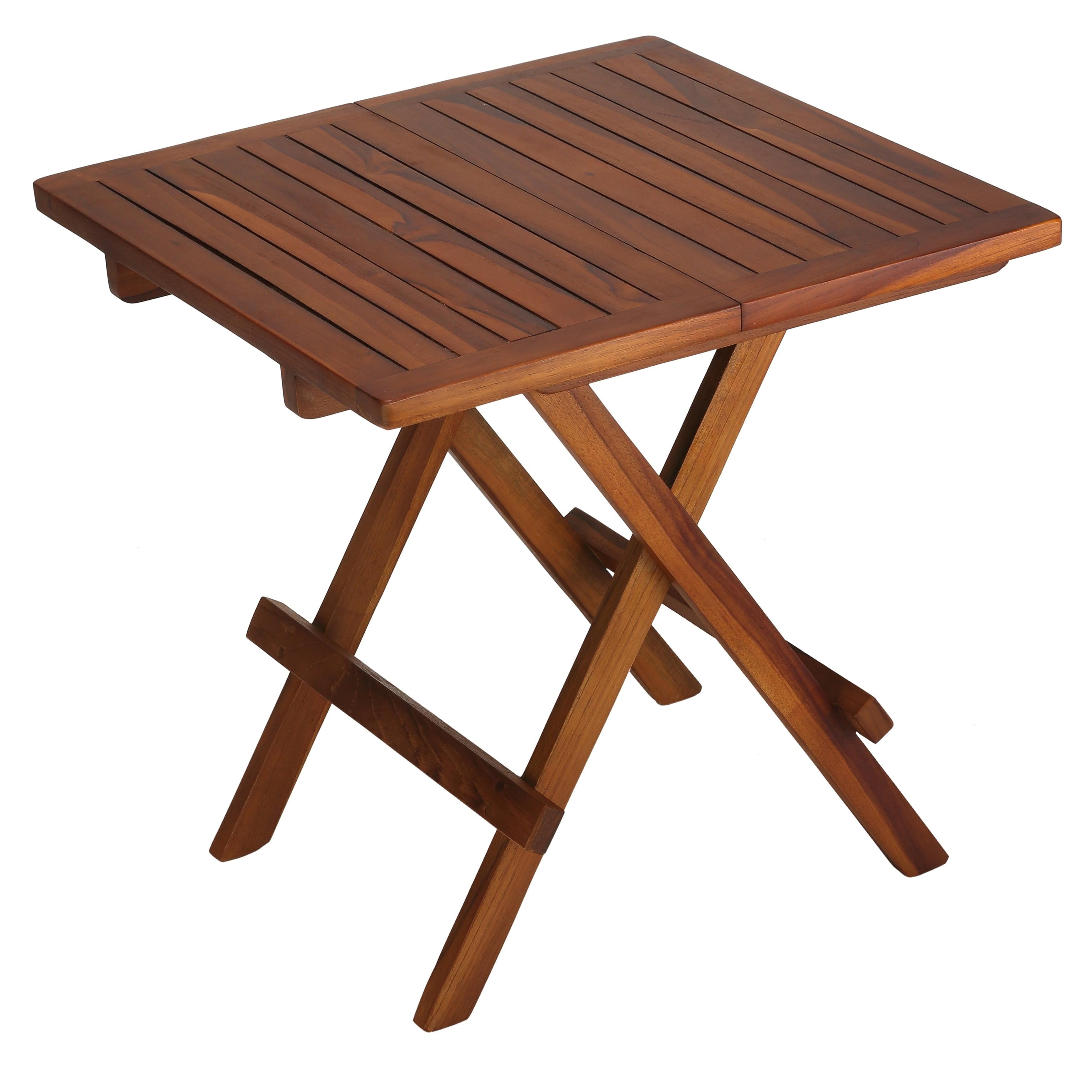 Ravinia 19.5" Square Oiled Teak Wood Folding Side Table