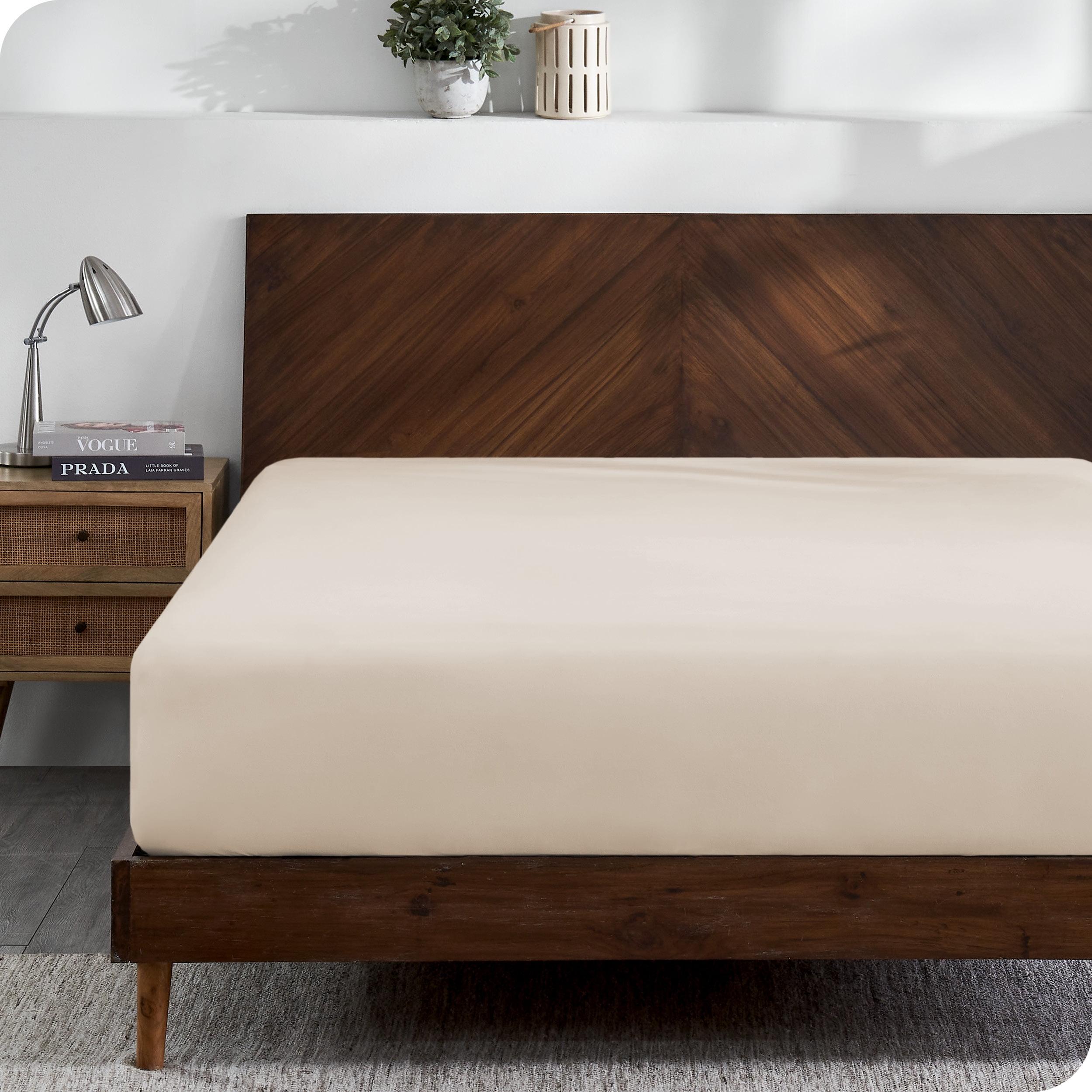 Twin XL Sand Organic Cotton Jersey Fitted Sheet by Bare Home