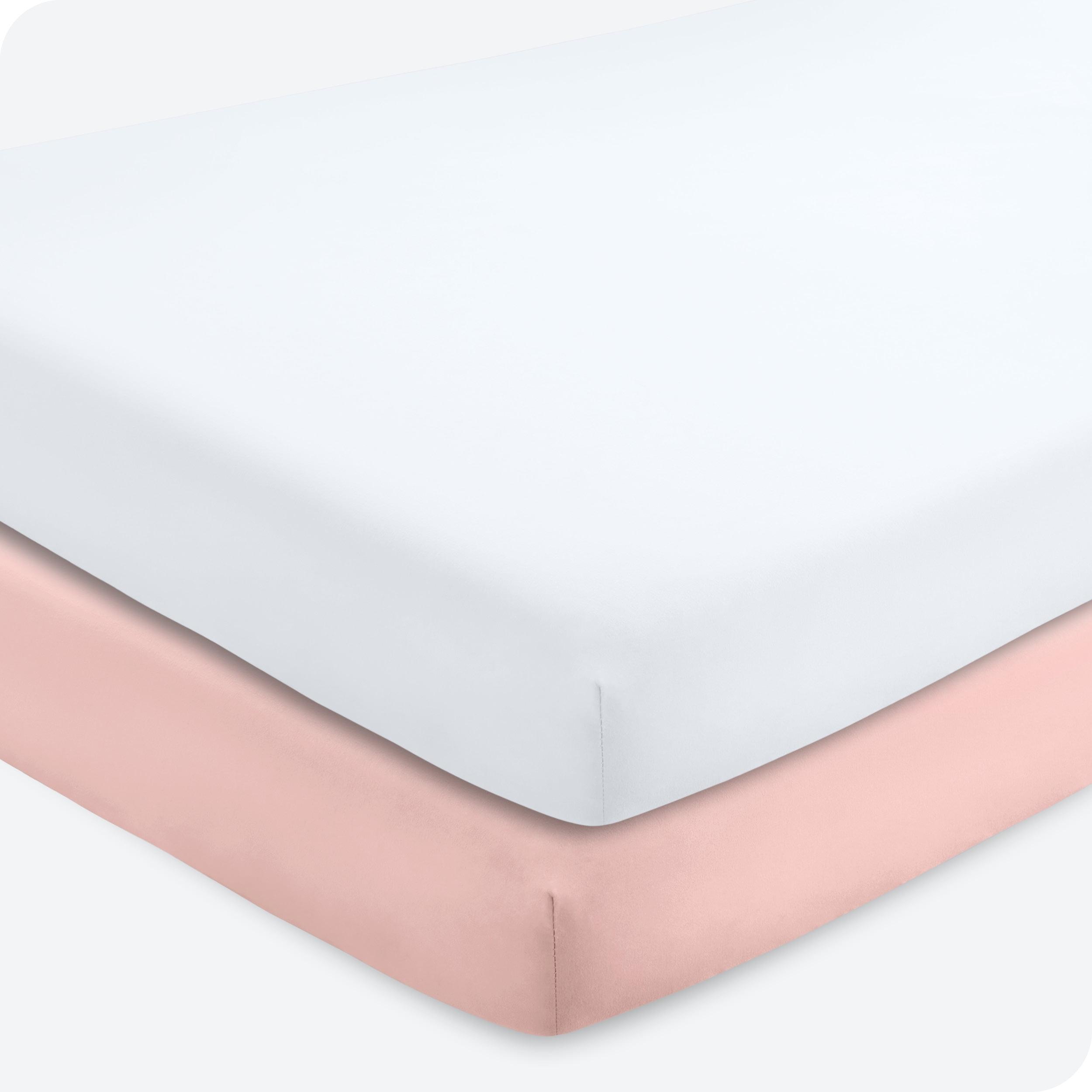 Fitted Crib Microfiber Sheet Pink Slipper/White 2pk by Bare Home
