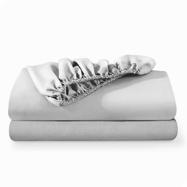 Bare Home 2-Pack Fitted Sheets - Premium 1800 Collection - Ultra-soft - Deep Pocket - Short Queen, Cloud Gray