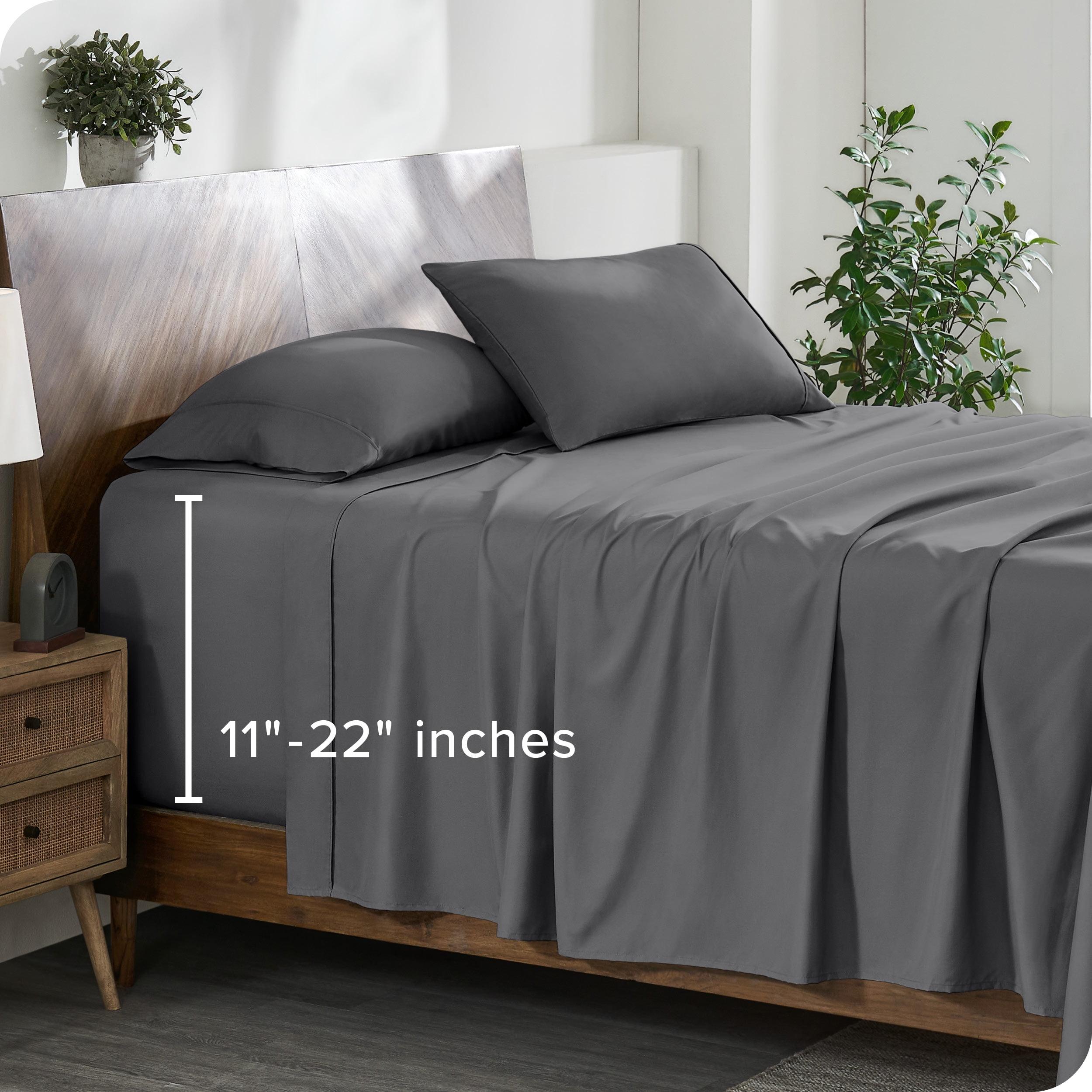 Twin Grey 22 Inch Extra Deep Pocket Sheet Set, Double Brushed Microfiber Sheets by Bare Home