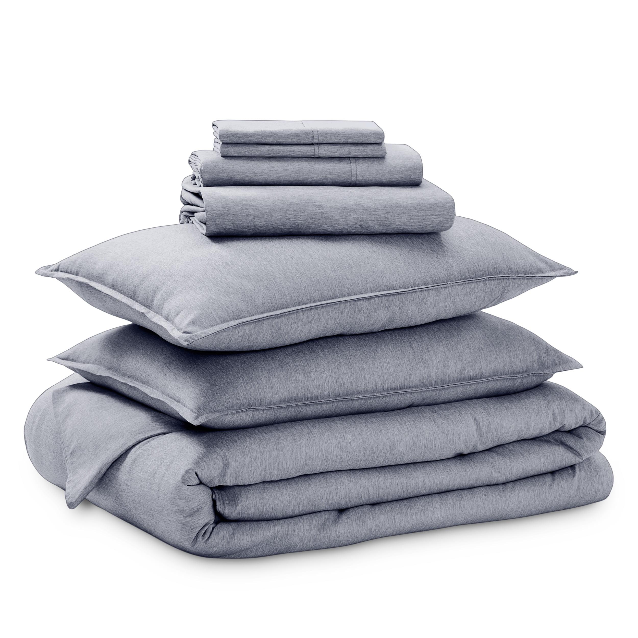 California King Double Brushed Bed in a Bag Heather Midnight Blue by Bare Home