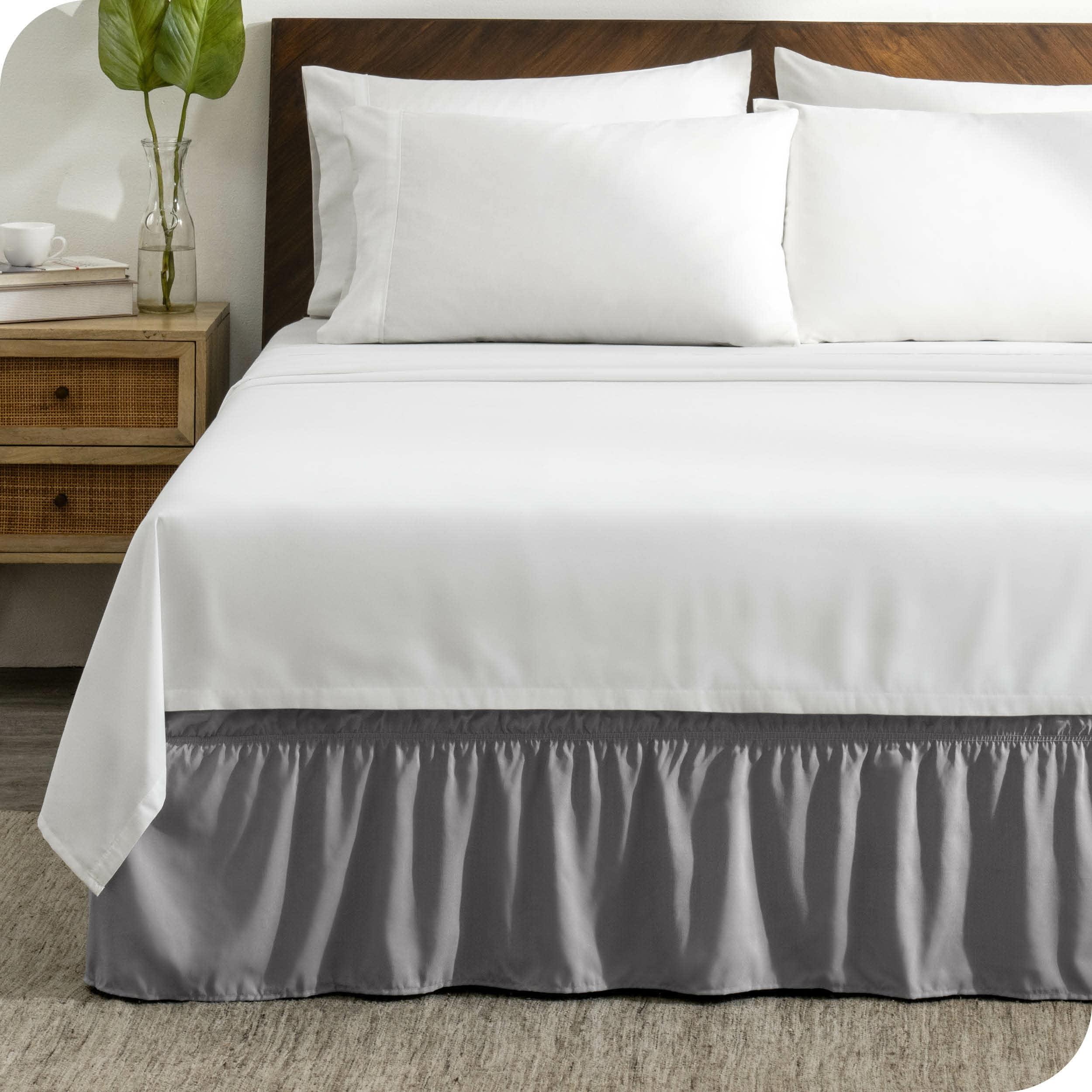 Full Light Gray Ruffled Polyester Wrap Around Bed Skirt