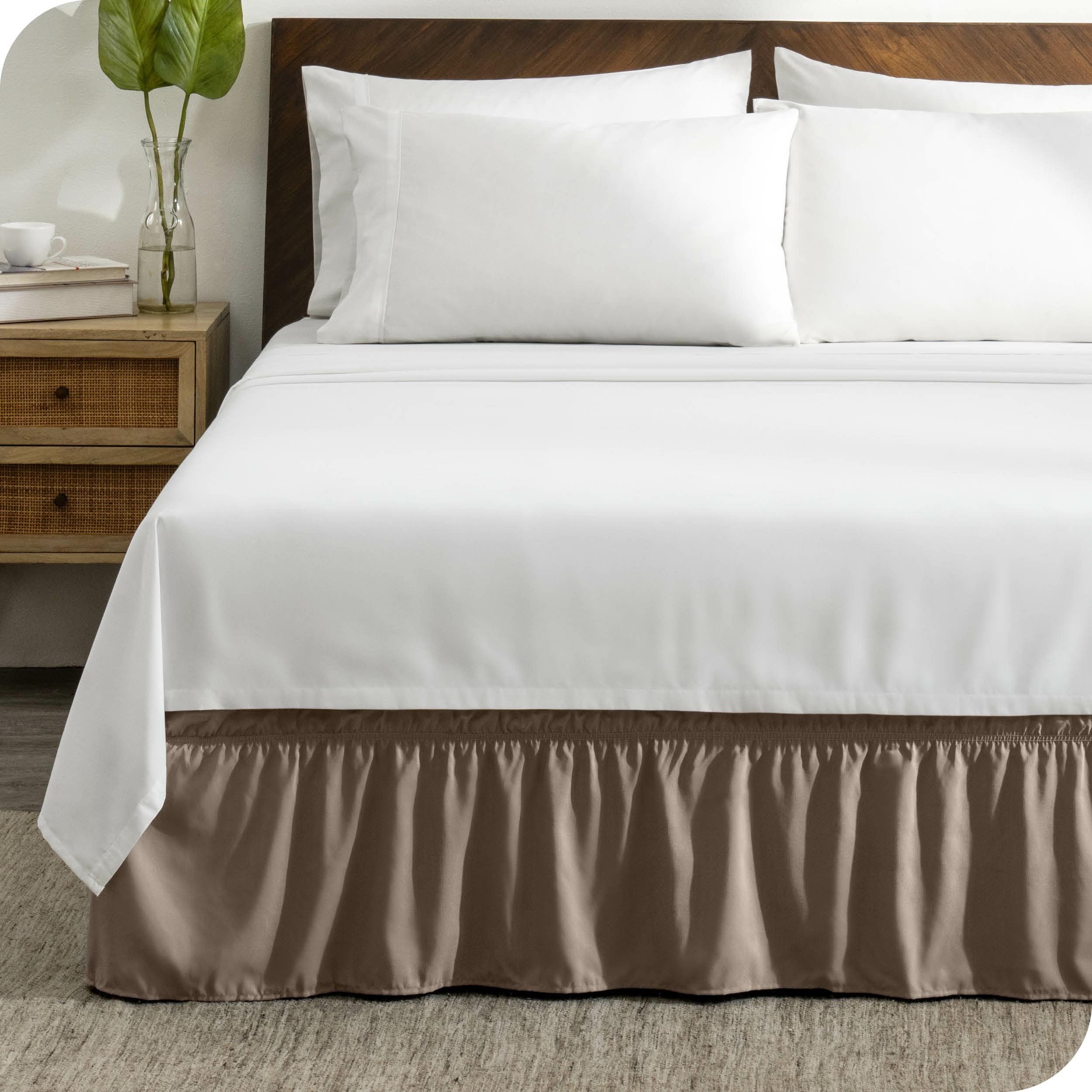 Taupe King Adjustable Ruffled Polyester Bed Skirt