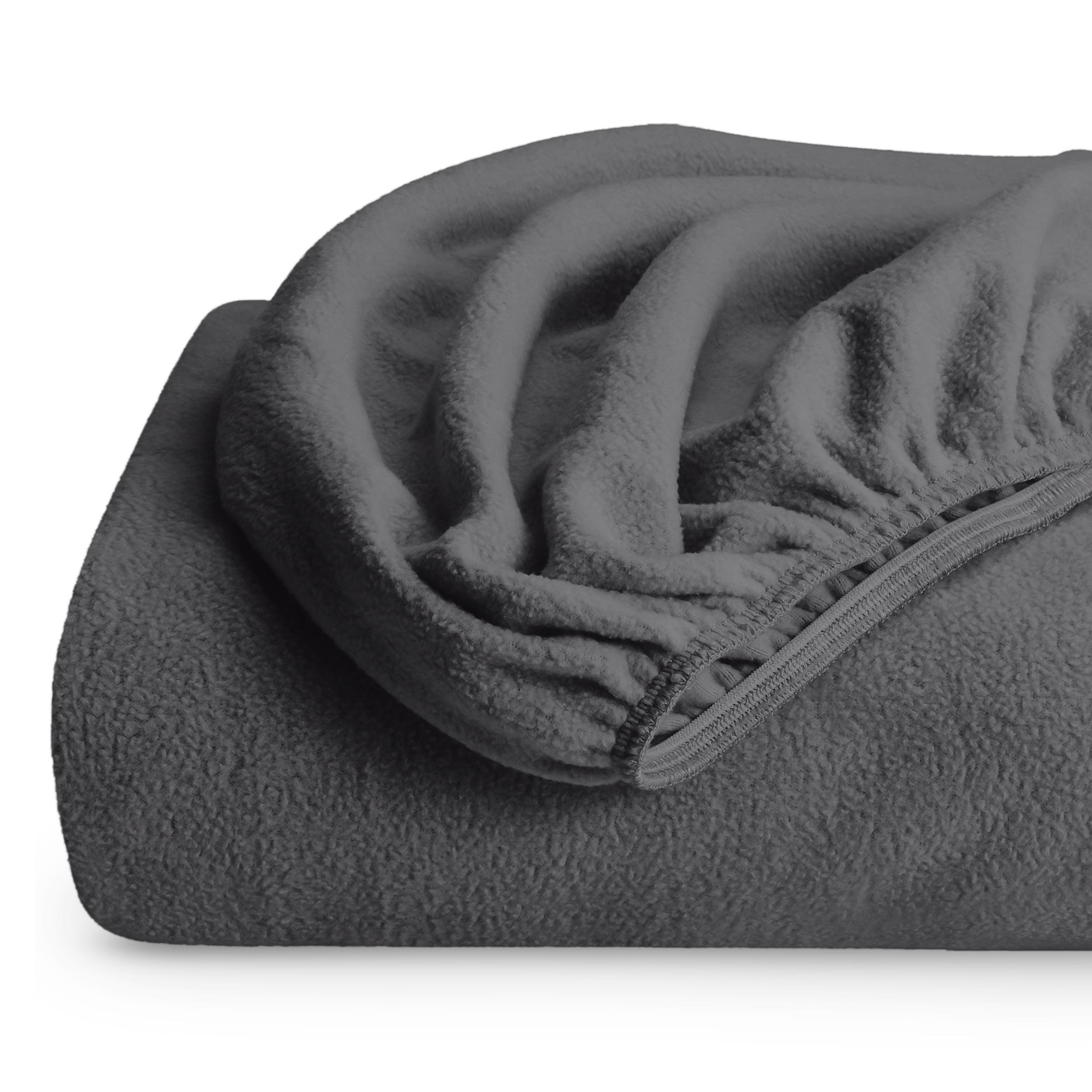 Twin XL Grey Polar Fleece Fitted Sheet by Bare Home