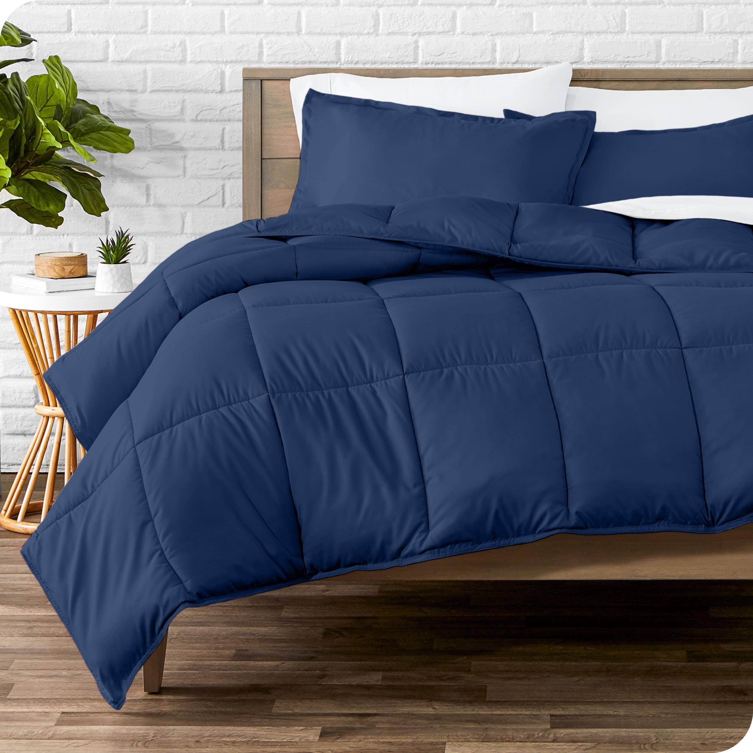 Queen Comforter Set 5Pc Down Alternative Ultra Soft Solid Comforters with Shams, Decorative Pillow & Bed Skirt - Navy