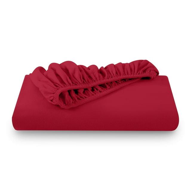 Twin Size Red Cotton Flannel Fitted Sheet by Bare Home