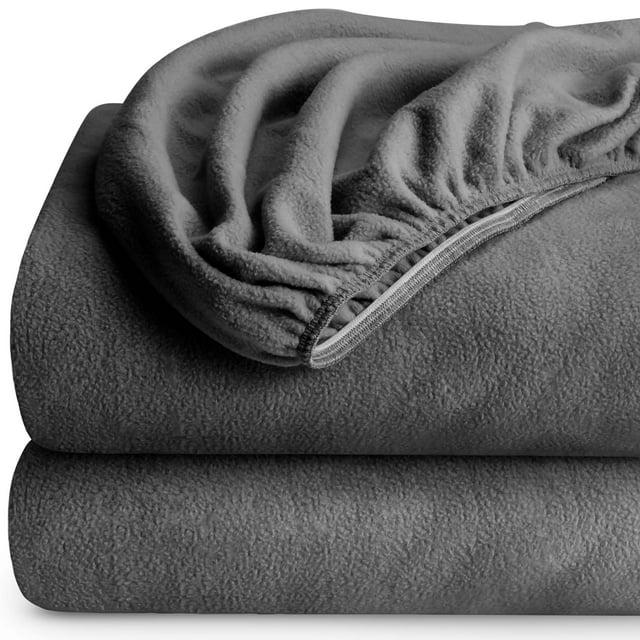 Twin XL Grey Polar Fleece Fitted Sheet by Bare Home