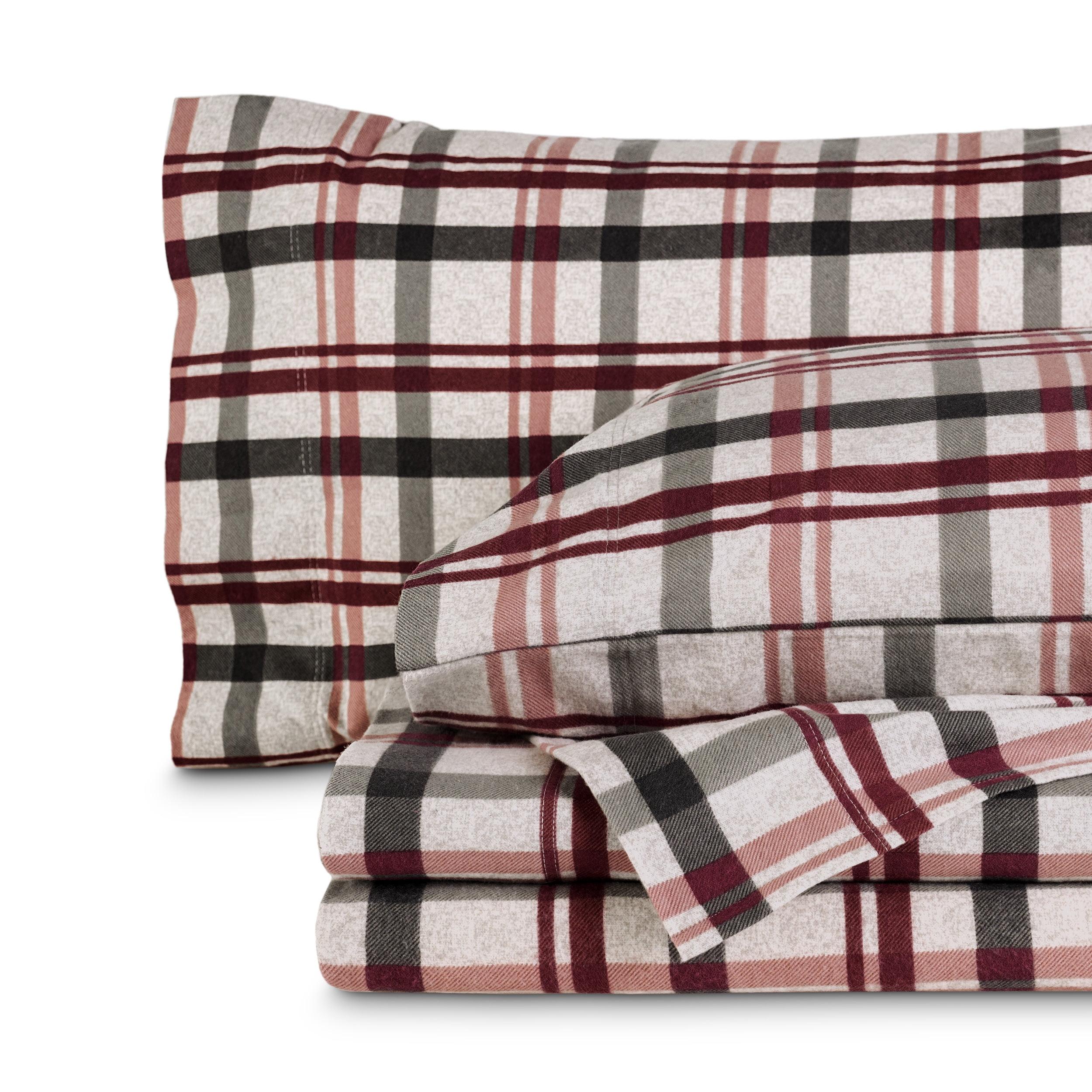 Nordic Plaid - Black Cotton Flannel Queen Sheet Set by Bare Home