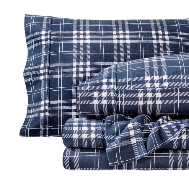 Stirling Plaid - Blue/White Cotton Flannel Twin Sheet Set by Bare Home