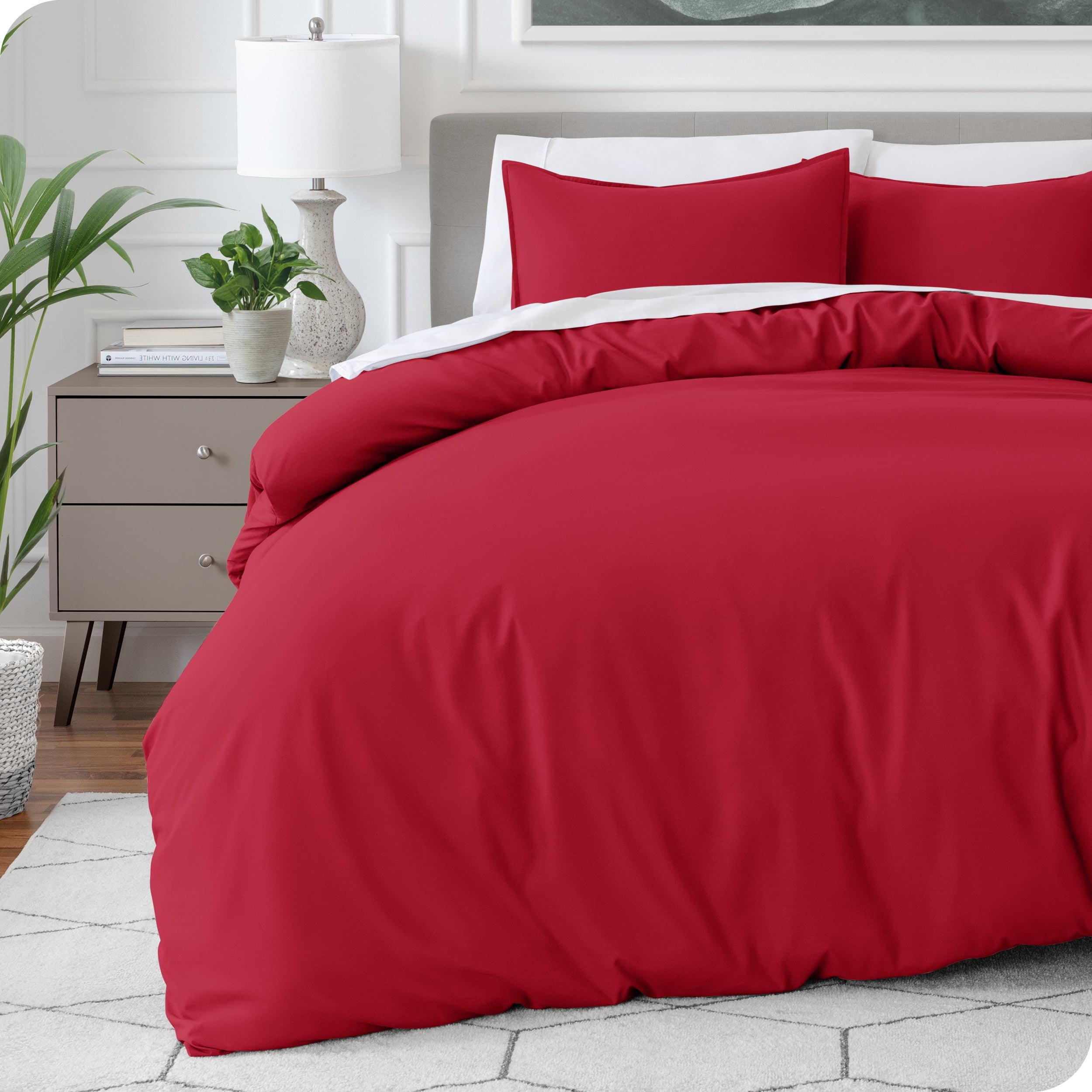 King/Cal King Red Double Brushed Duvet Cover Set by Bare Home