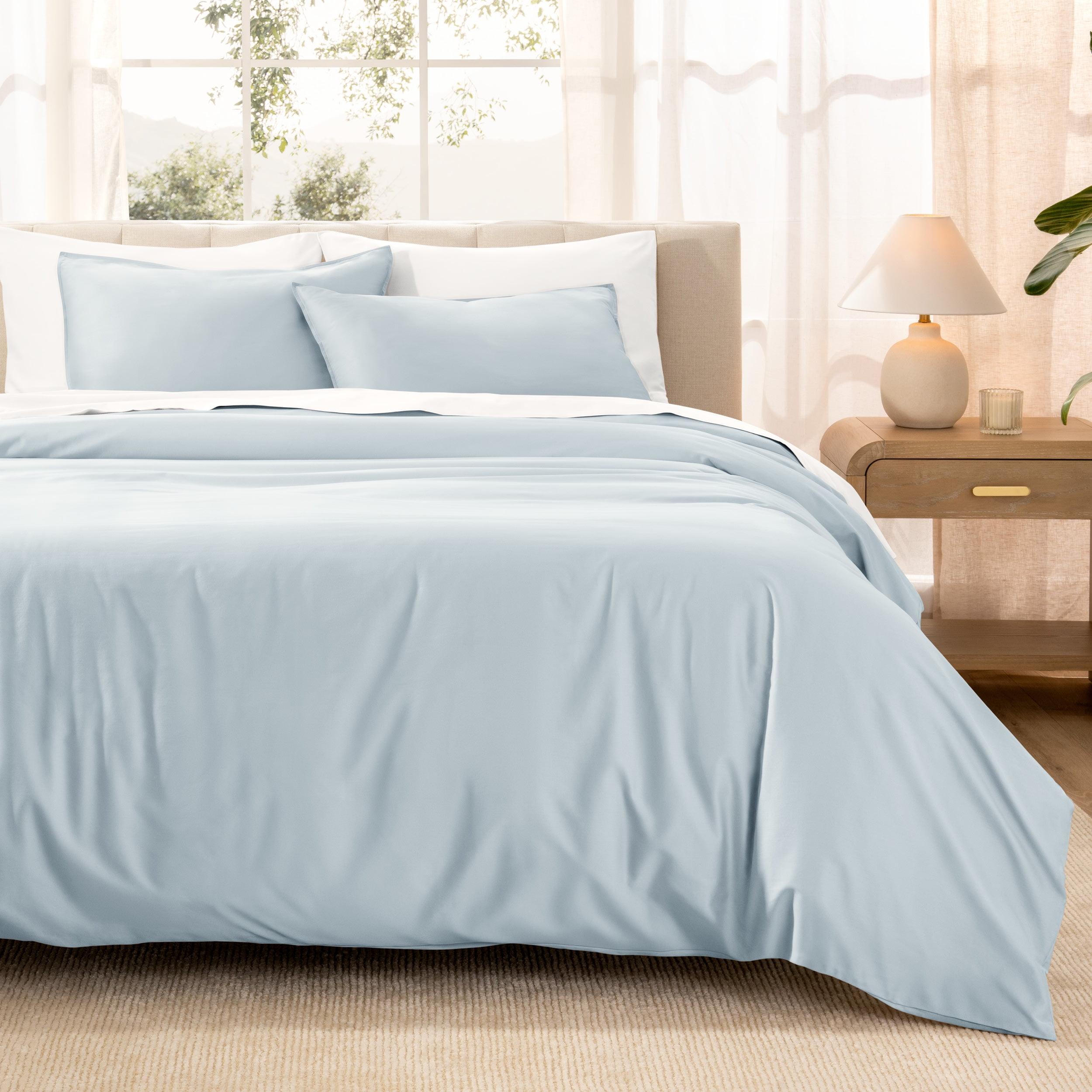 400 Thread Count Organic Cotton Sateen Twin/Twin XL Duvet Cover and Sham Set Winter Blue by Bare Home