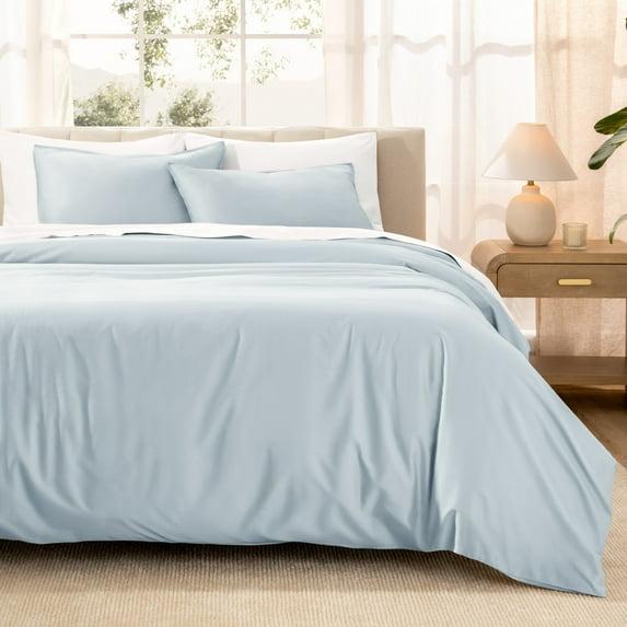 400 Thread Count Organic Cotton Sateen Twin/Twin XL Duvet Cover and Sham Set Winter Blue by Bare Home