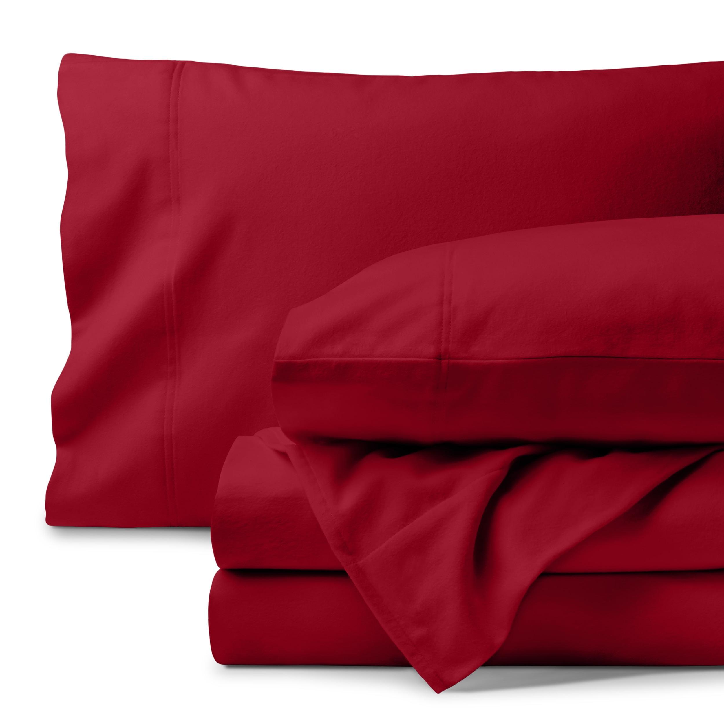 Red Organic Flannel Twin XL Sheet Set by Bare Home