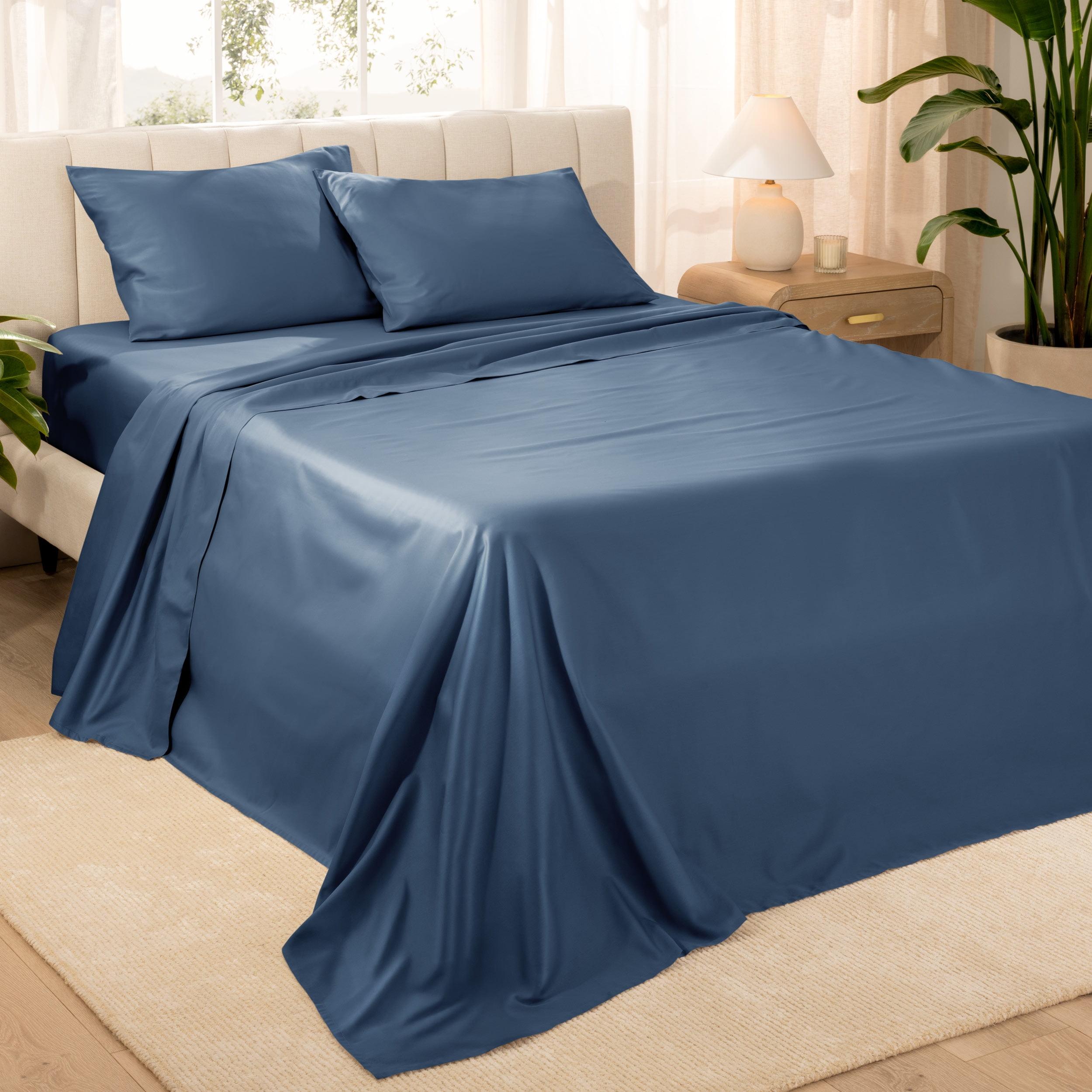 400 Thread Count Organic Cotton Sateen Bering Sea 3 Piece Twin XL Bed Sheet Set by Bare Home