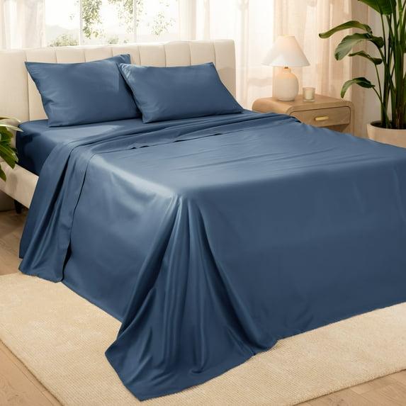 400 Thread Count Organic Cotton Sateen Bering Sea 3 Piece Twin XL Bed Sheet Set by Bare Home
