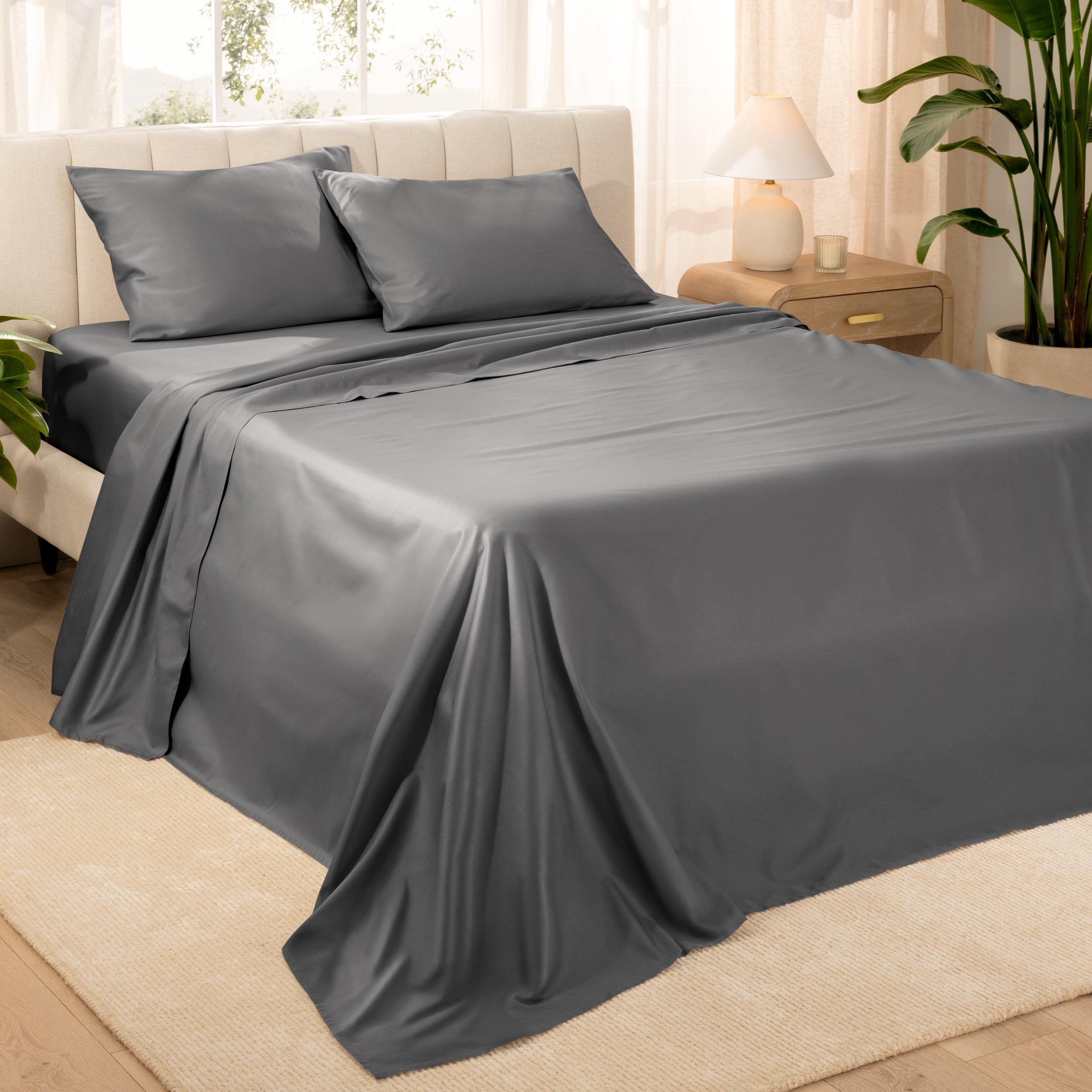 400 Thread Count Organic Cotton Sateen Grey 4 Piece Full Bed Sheet Set by Bare Home
