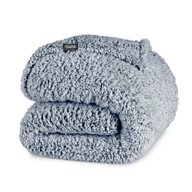 Dark Blue - Tipped Throw Cozy Faux Shearling Bed Blanket by Bare Home