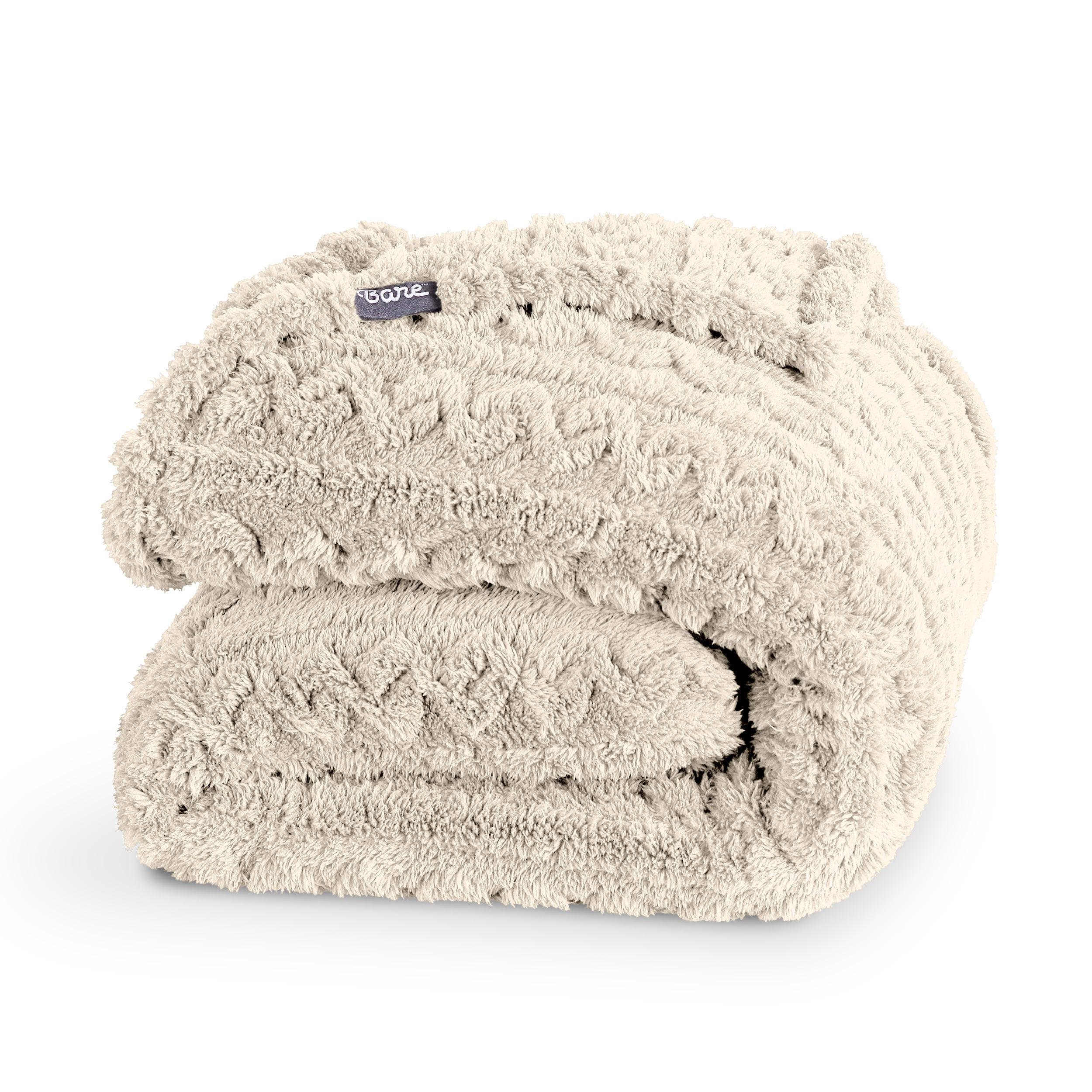 Oyster - Cable Twin/Twin XL Cozy Faux Shearling Bed Blanket by Bare Home