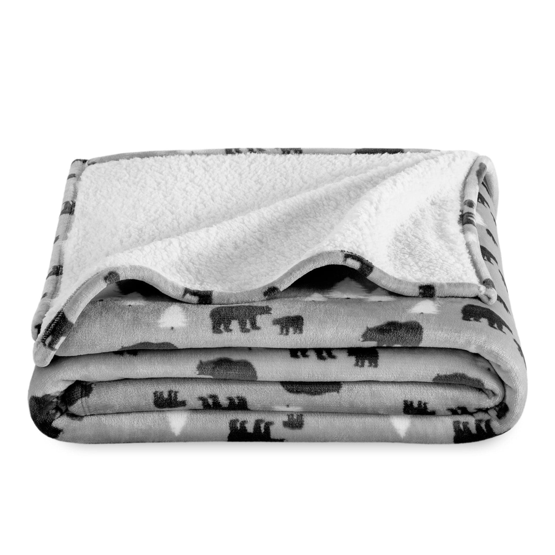 Bare Home Printed Sherpa Fleece Blanket - Warm & Lightweight - Soft Plush Blanket - Reversible