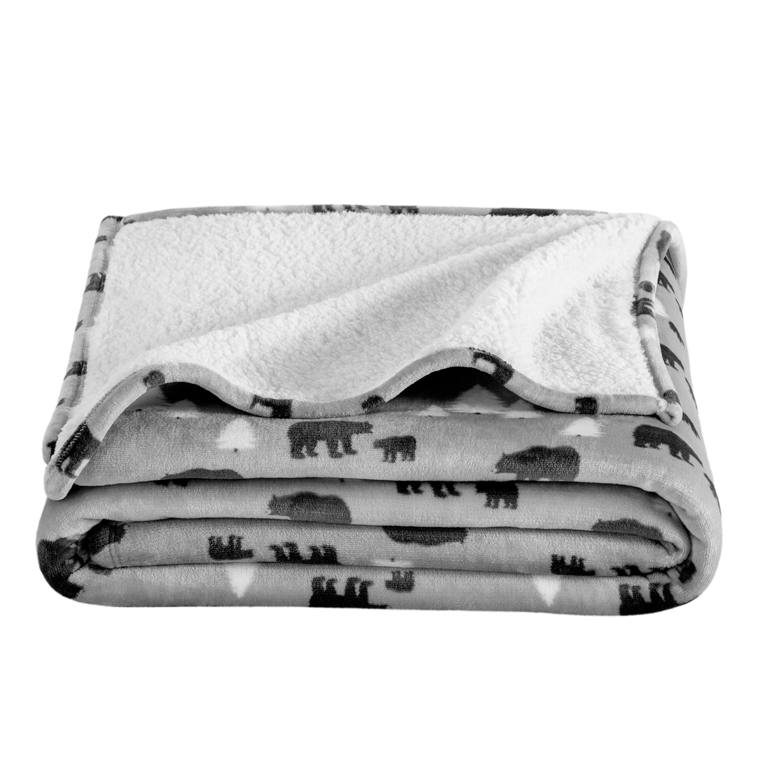 Bare Home Bare Home Printed Sherpa Fleece Blanket - Warm & Lightweight - Soft Plush Blanket - Reversible