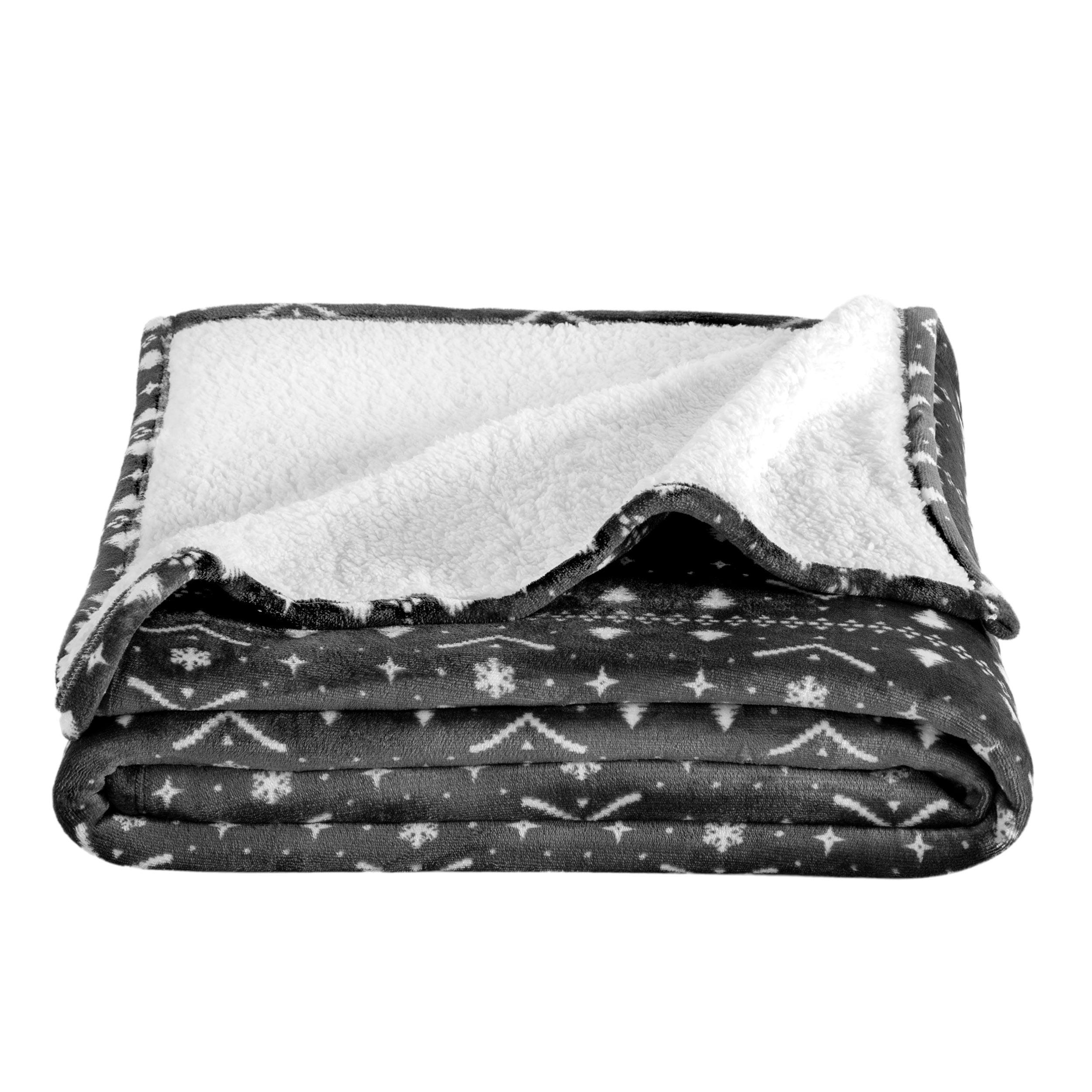 Bare Home Bare Home Printed Sherpa Fleece Blanket - Warm & Lightweight - Soft Plush Blanket - Reversible