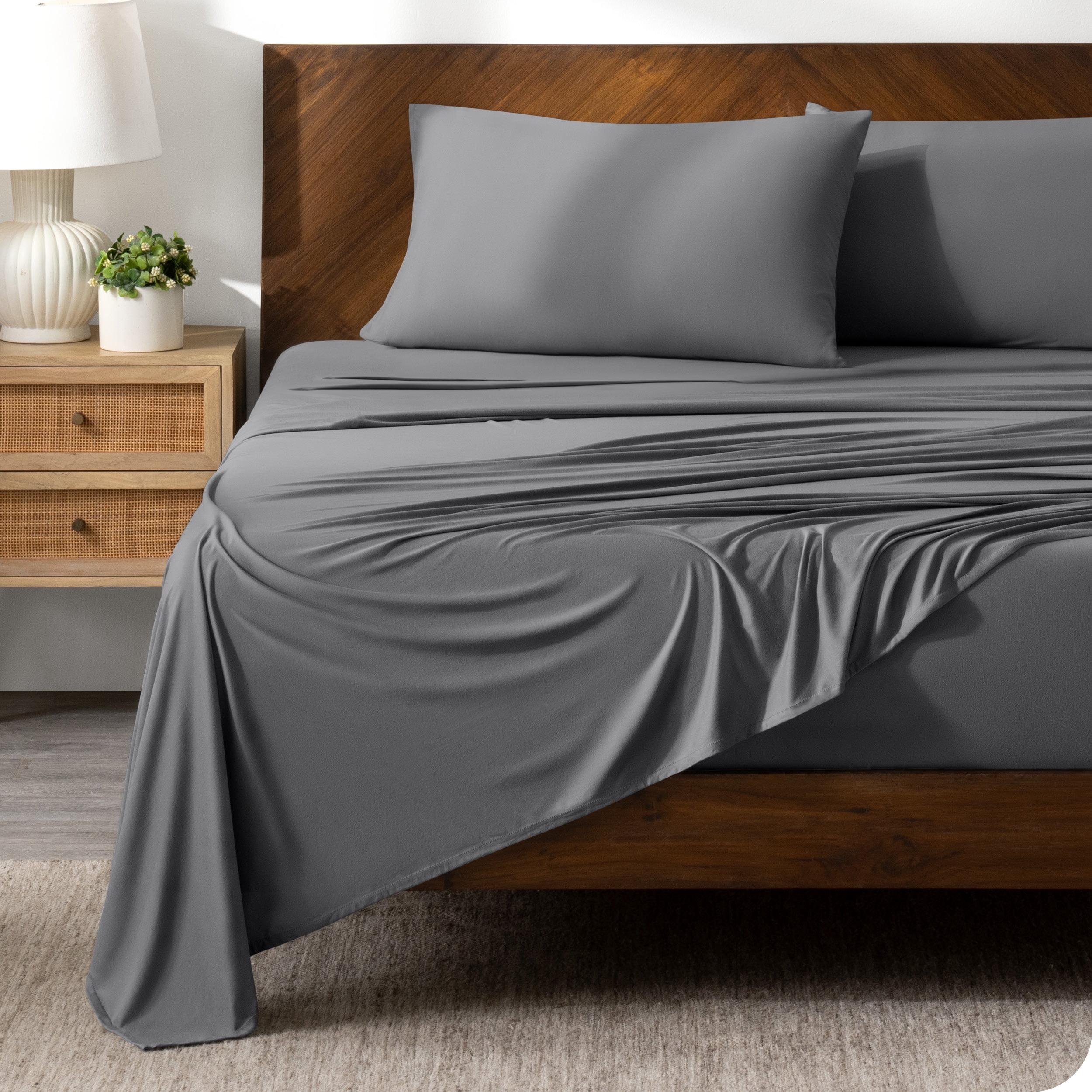 Full Gray Microfiber Stretch Knit Deep Pocket Sheet Set