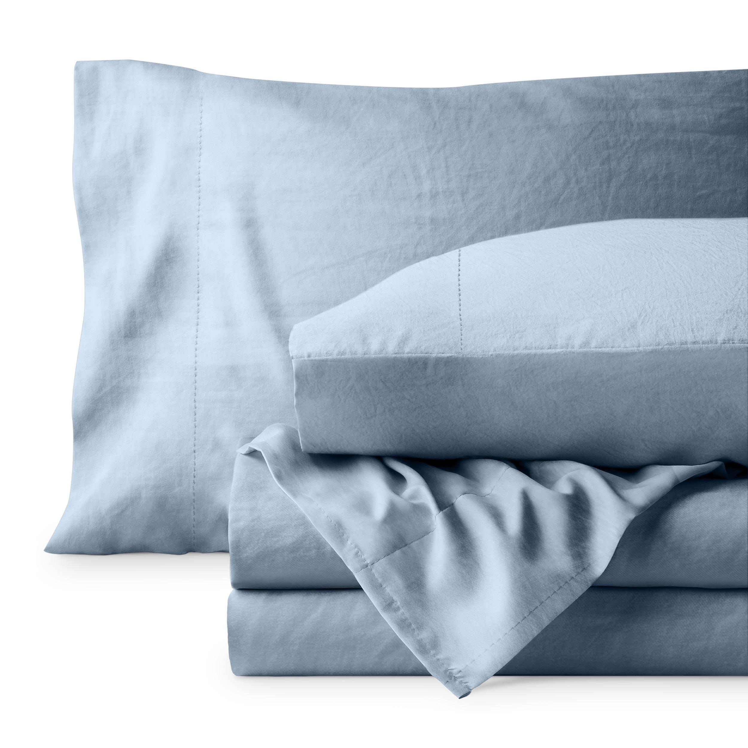 Washed Microfiber Dusty Blue Twin XL Sheet Set by Bare Home