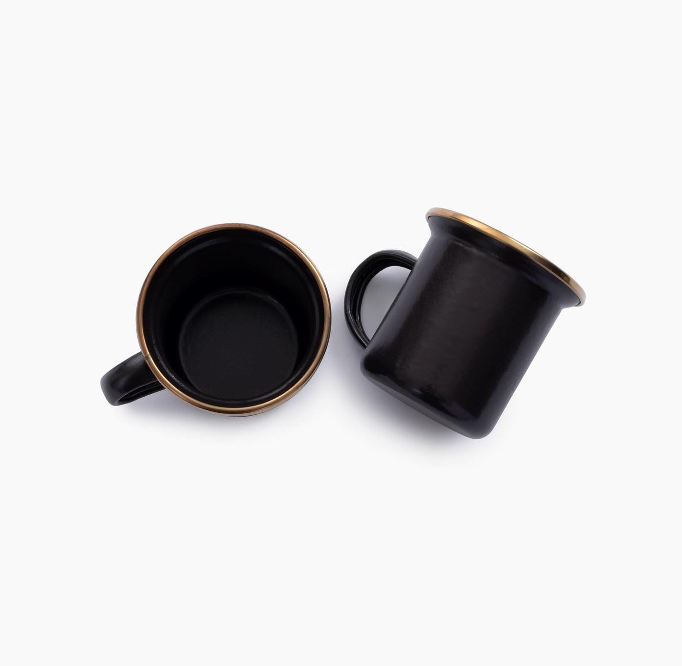 Charcoal Enamel Espresso Cup Set with Stainless Steel Rim