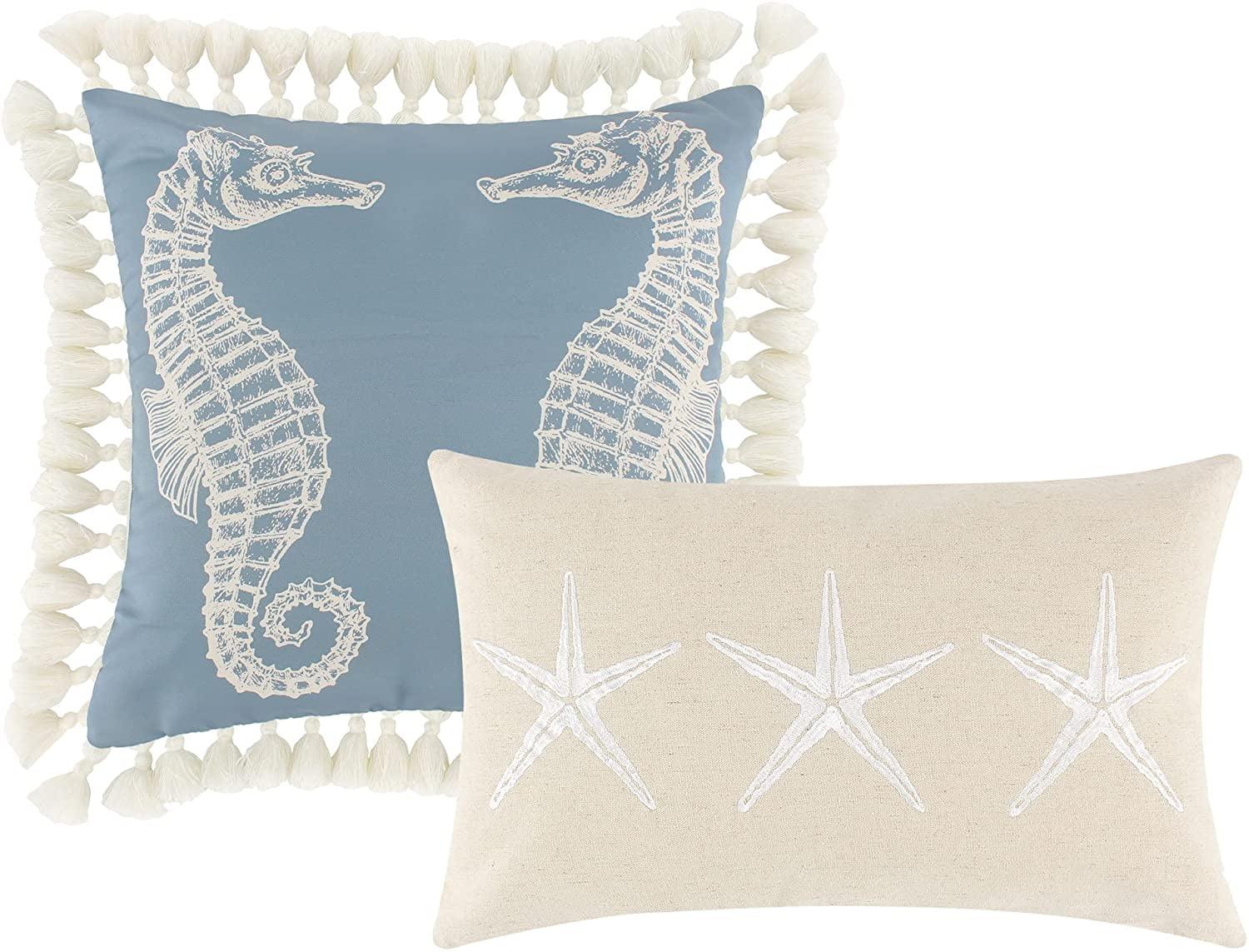 Coastal Blue and Beige Embroidered Kids Pillow Set